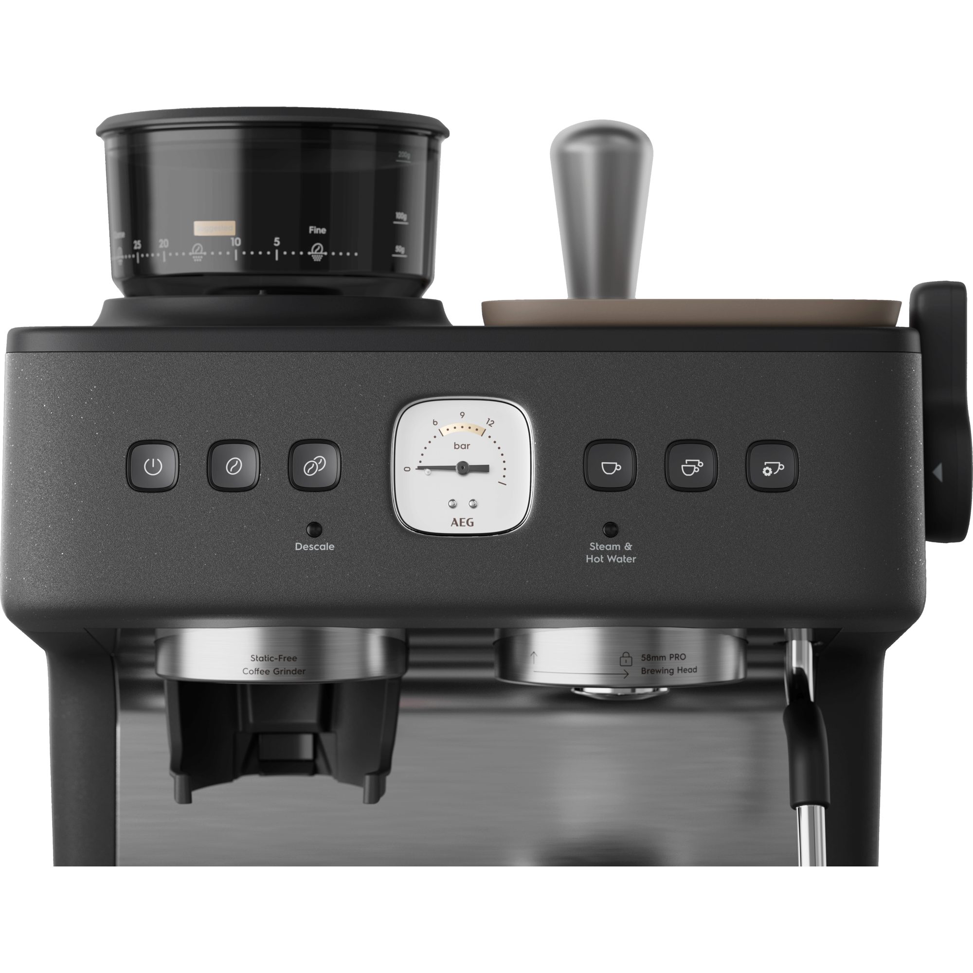 AEG Siebträgermaschine EC8-1-8BP, Edelstahlfilter, Dual Thermoblock, 30 Mahlstufen, Antistatische Mühle