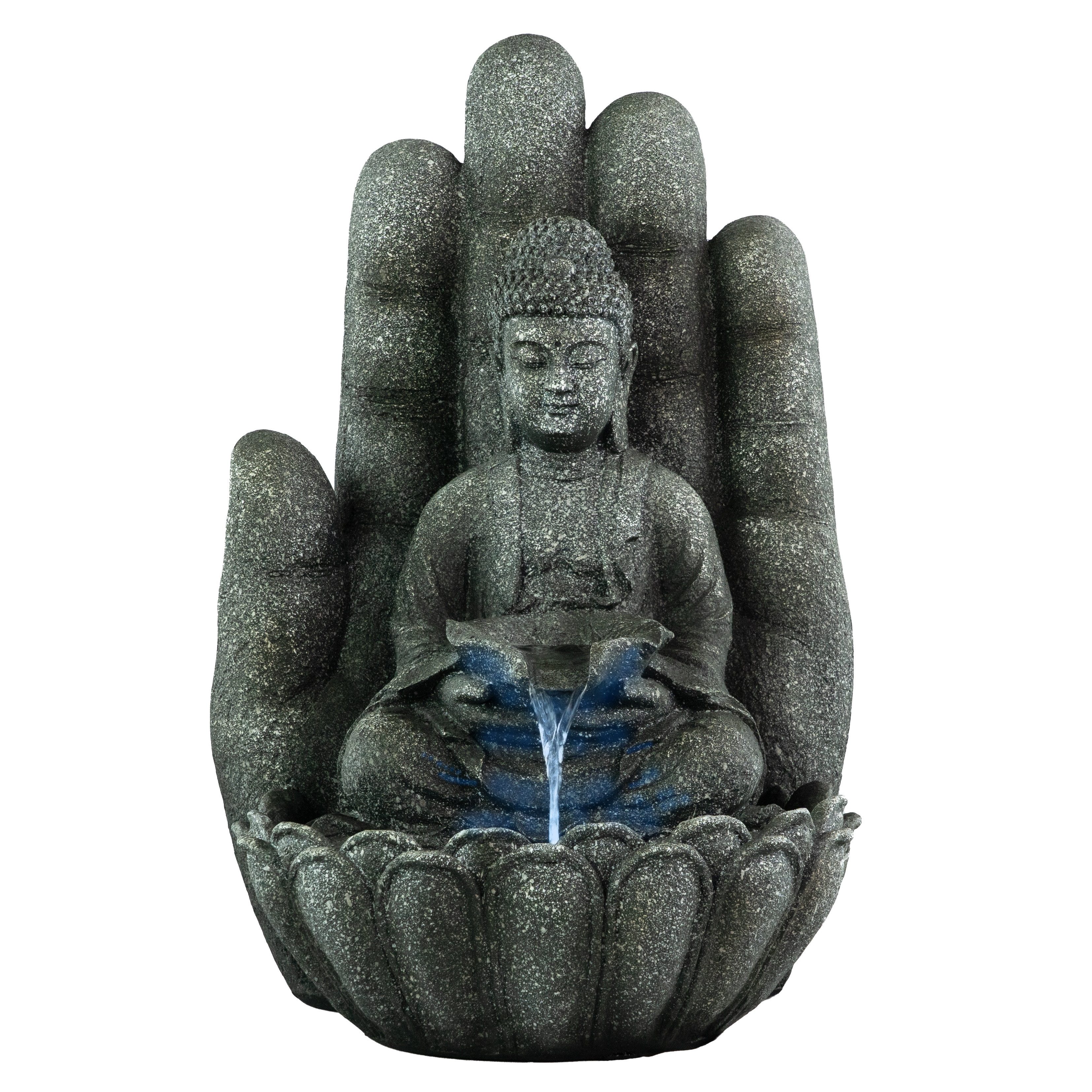 INTERGARDEN Wasserspiel Zimmerbrunnen mittelgroß - Buddha 55cm mit Beleuchtung, 35.5 cm Breite
