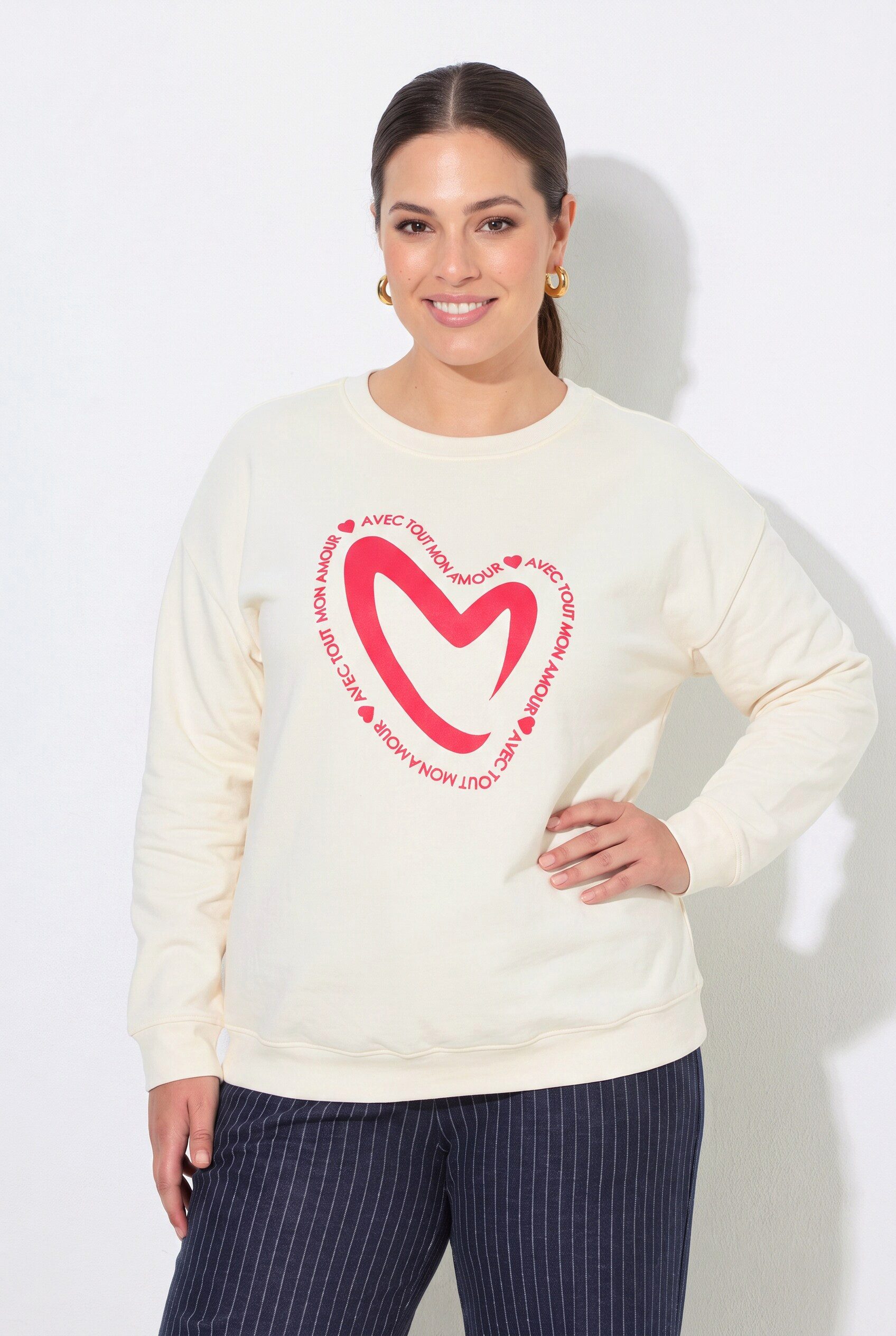 MIAMODA Sweatshirt Sweatshirt Boxy Fit Herz Langarm