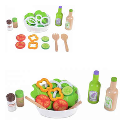Moni Spiellebensmittel Spielzeug Salat-Set 4303, aus Holz Schüssel Salat Gemüse Salatbesteck Essig