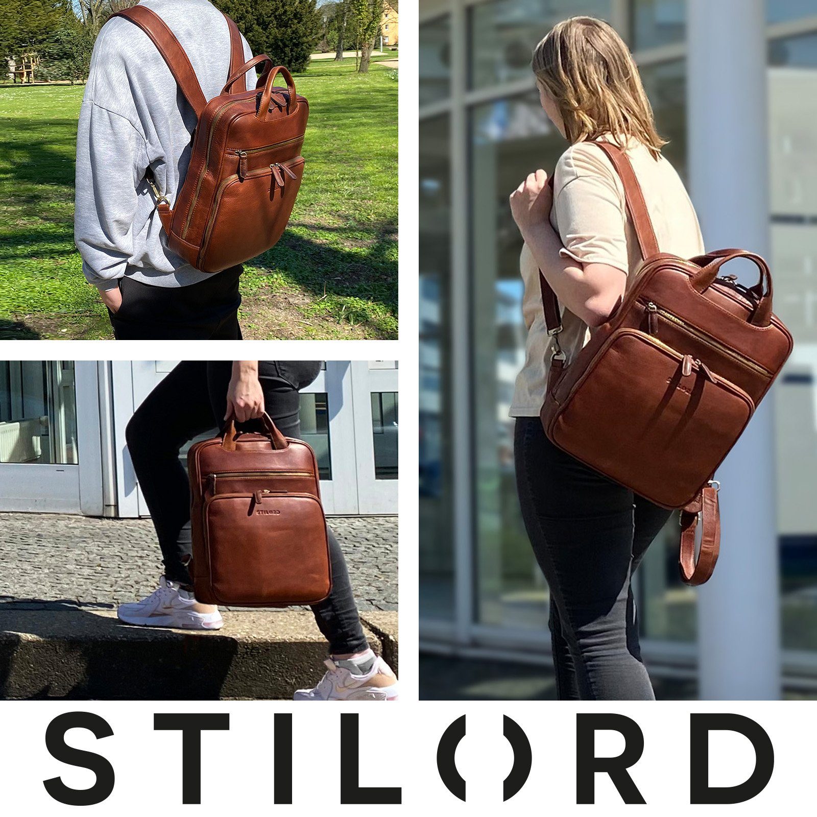 STILORD Leder cognac Notebook 13,3 "Nova" Fach - Zoll Notebook-Rucksack Rucksack kara