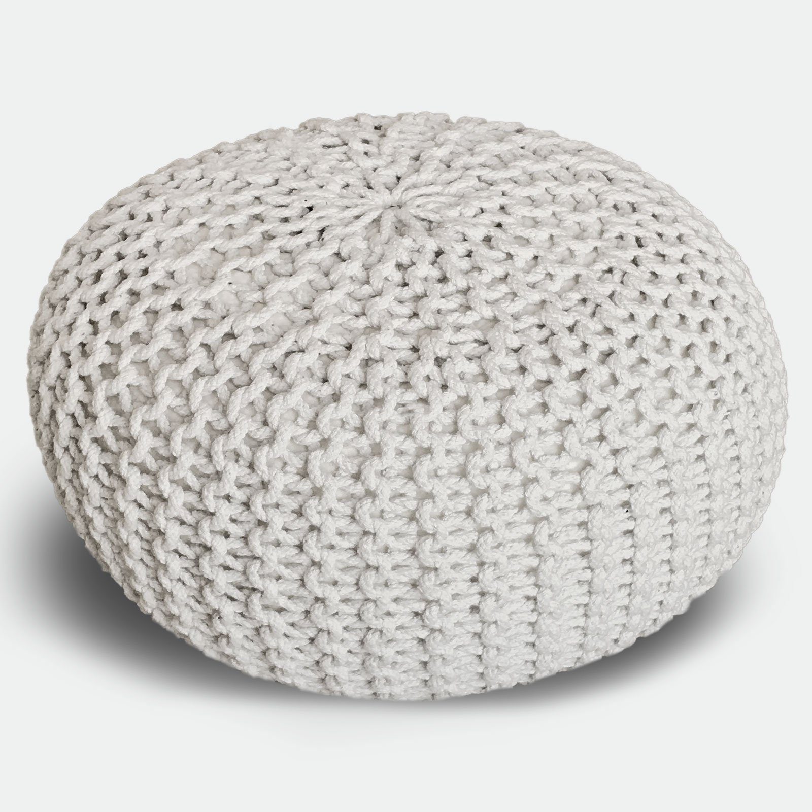 Casamia Pouf Pouf Ø 55 o. 45 cm Strickhocker Sitzpouf Bodenkissen nachhaltig weiß