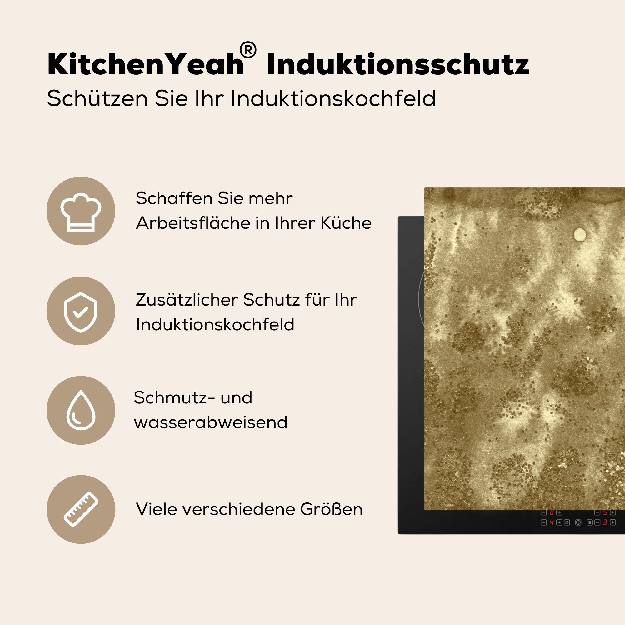 Ceranfeldabdeckung, Herdblende-/Abdeckplatte Glitter - küche 78x78 Abstrakt, cm, tlg), MuchoWow Gold Vinyl, (1 - für Arbeitsplatte