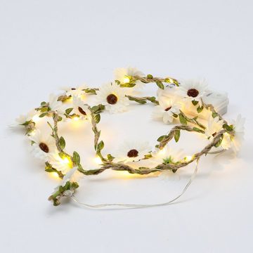 MARELIDA LED-Lichterkette weiße Blumen Blumengirlande Blumenlichter Timer L: 1,45m für Außen, 20-flammig