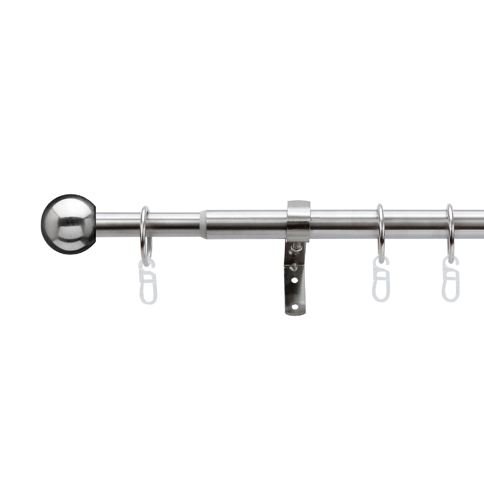 Bestlivings Gardinenstange Edelstahl Stilgarnitur Set, Ø 19 mm, 1-läufig, ausziehbar, verschraubt, Edelstahl, Edelstahl Vorhangstange, Stilgarnitur für Gardine, Vorhang