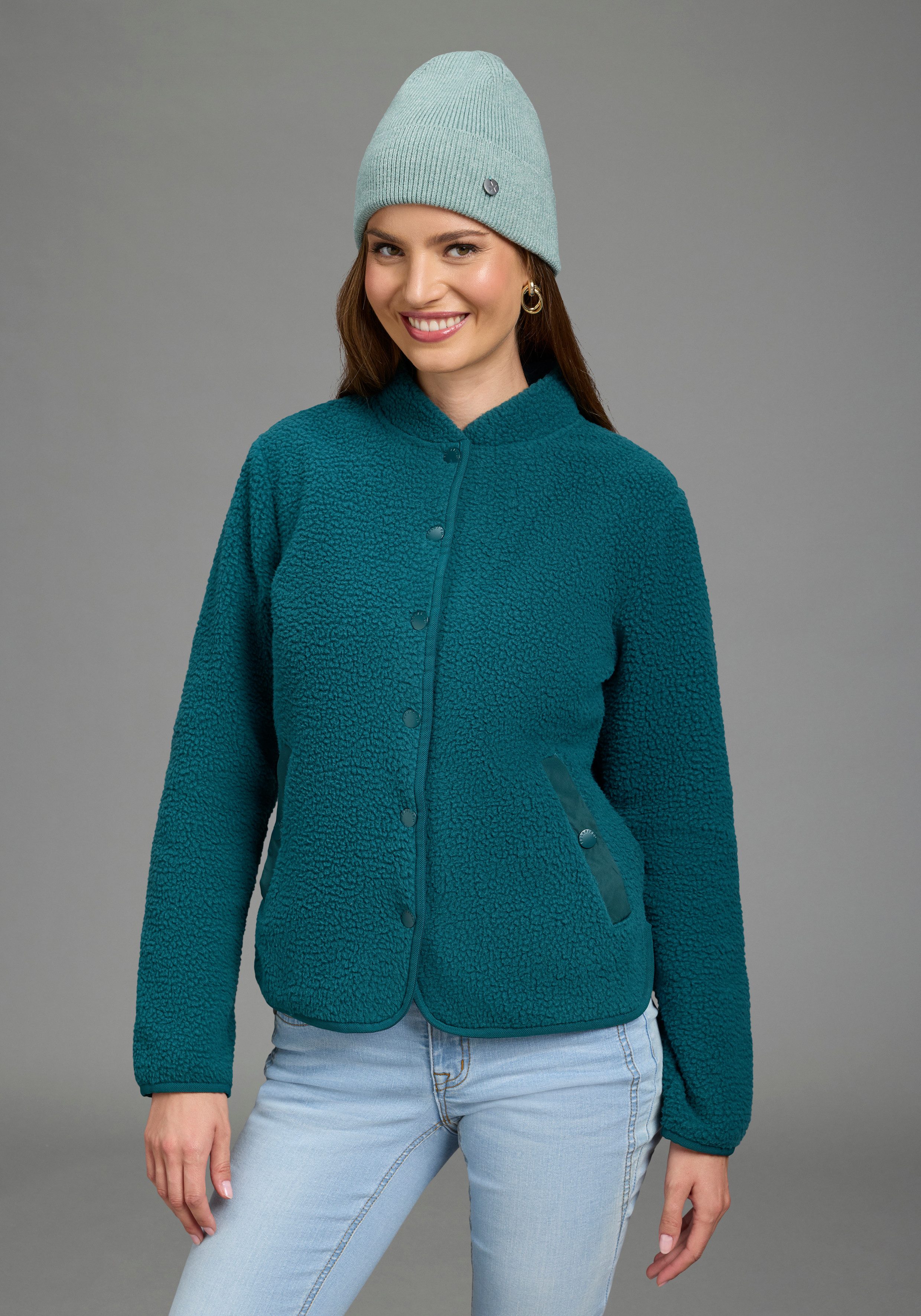 Polarino Fleecejacke sportlicher Stil, mit 6-Knopf-Form, aus Polyester, bequeme Passform