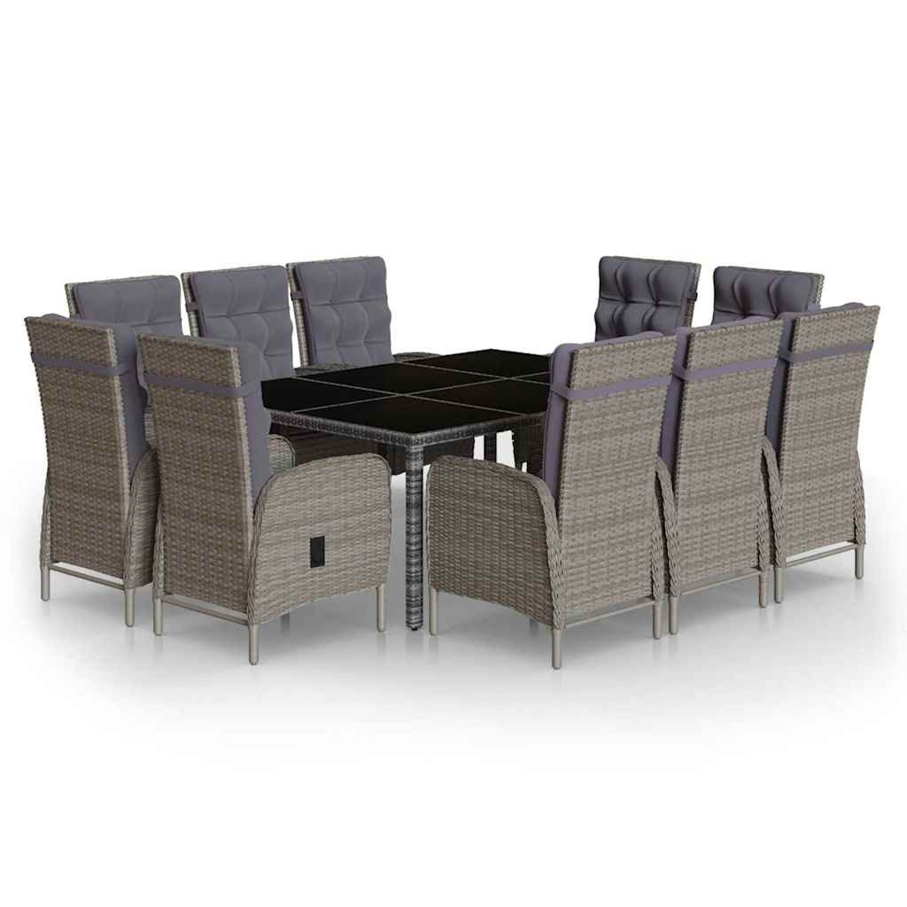 vidaXL Garten-Essgruppe 11-tlg. Garten-Essgruppe Poly Rattan Grau, (11-tlg)