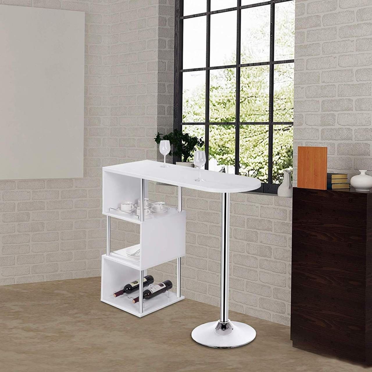 Woltu Bartisch (1-St), Bistrotisch mit 3 Ablagefläche, aus Metall, MDF günstig online kaufen