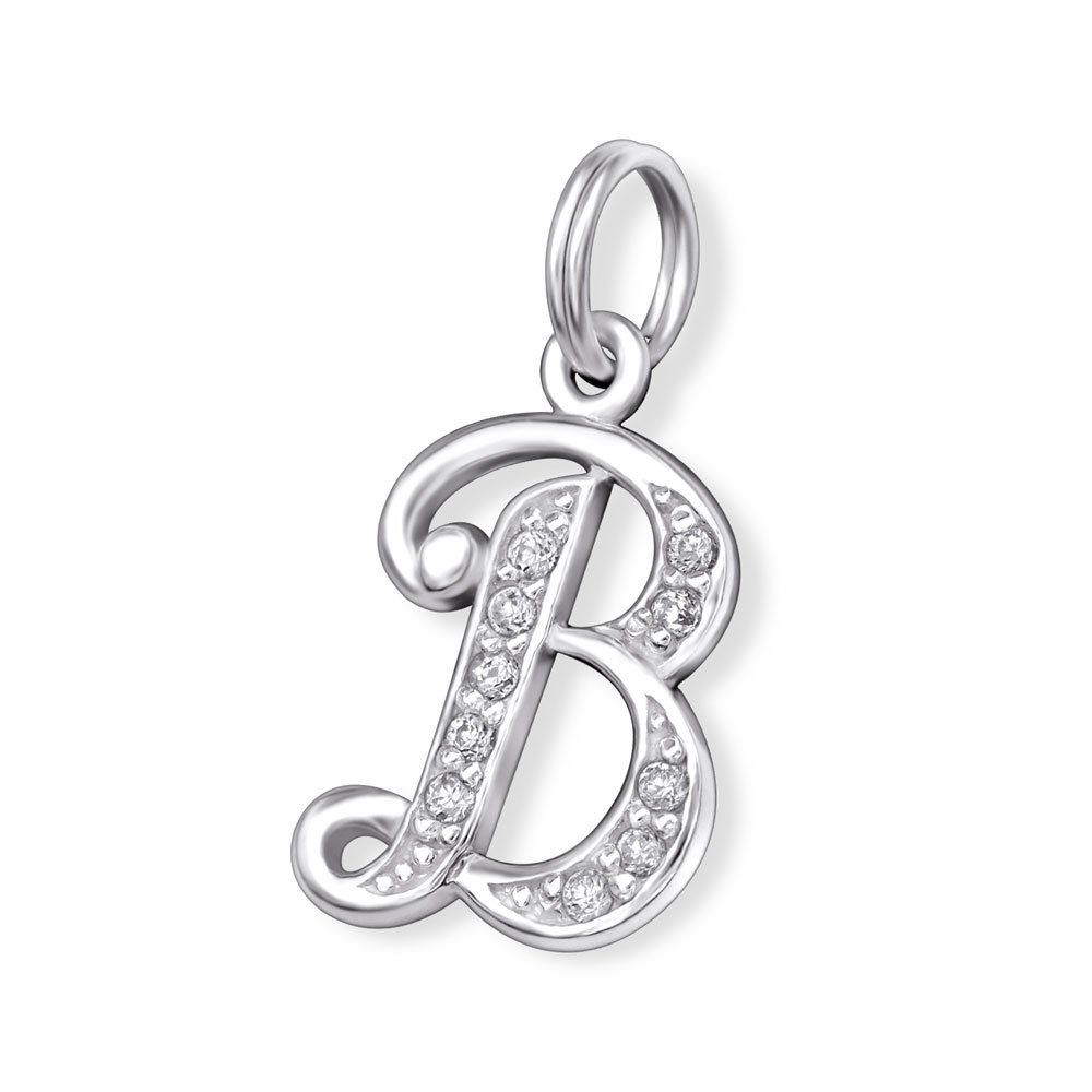 BUNGSA Anhänger Set BUCHSTABE B -Anhänger Buchstaben mit Kristall Silber 925 Silber Unisex (1-tlg), Pendant Halsketten