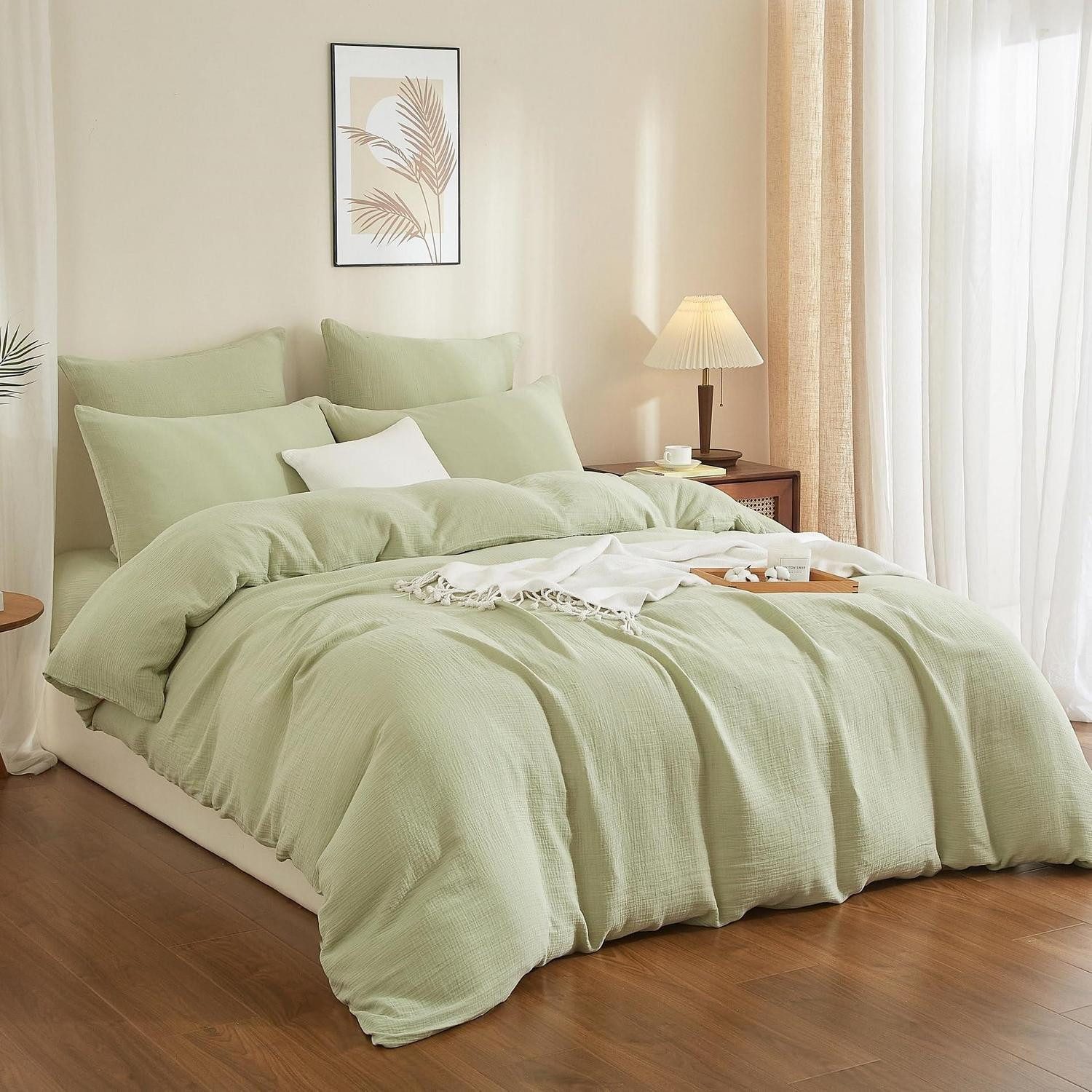 LuxusKollektion Bettwäsche Doppelmuslin Bettwäsche 200x200 Grün