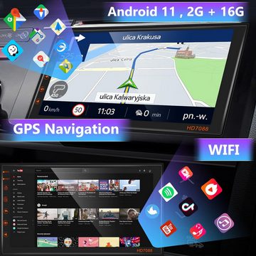 Hikity Navi 7 Zoll 2 DIN Touchscreen Android Bildschirm mit Rückfahrkamera Autoradio (WiFi, Mirror Link, FM RDS Radio, 1+32GB)