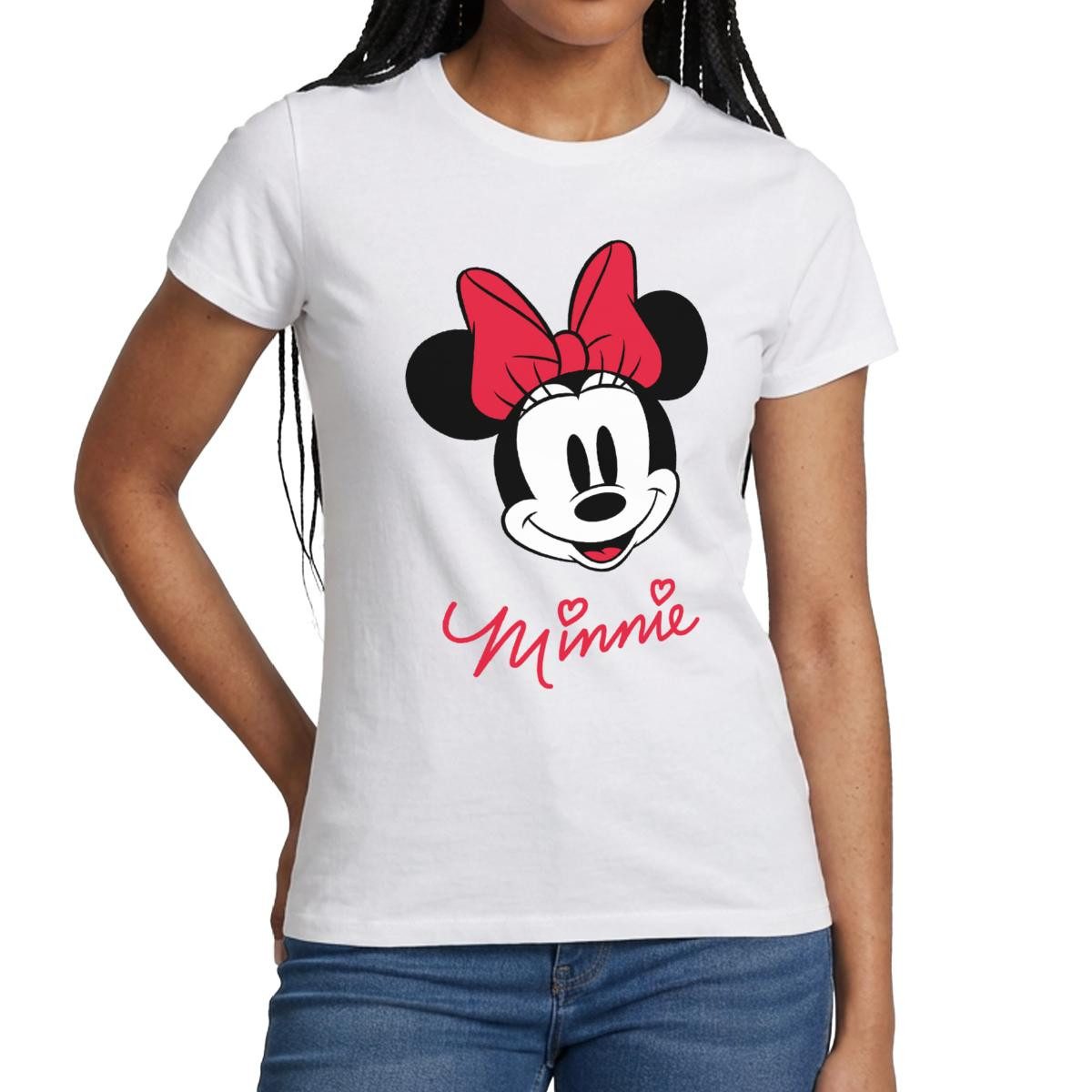 Spreadshirt T-Shirt Mickey & Minnie Schriftzug Mit Minnie Motiv Frauen T-Shirt (1-tlg)