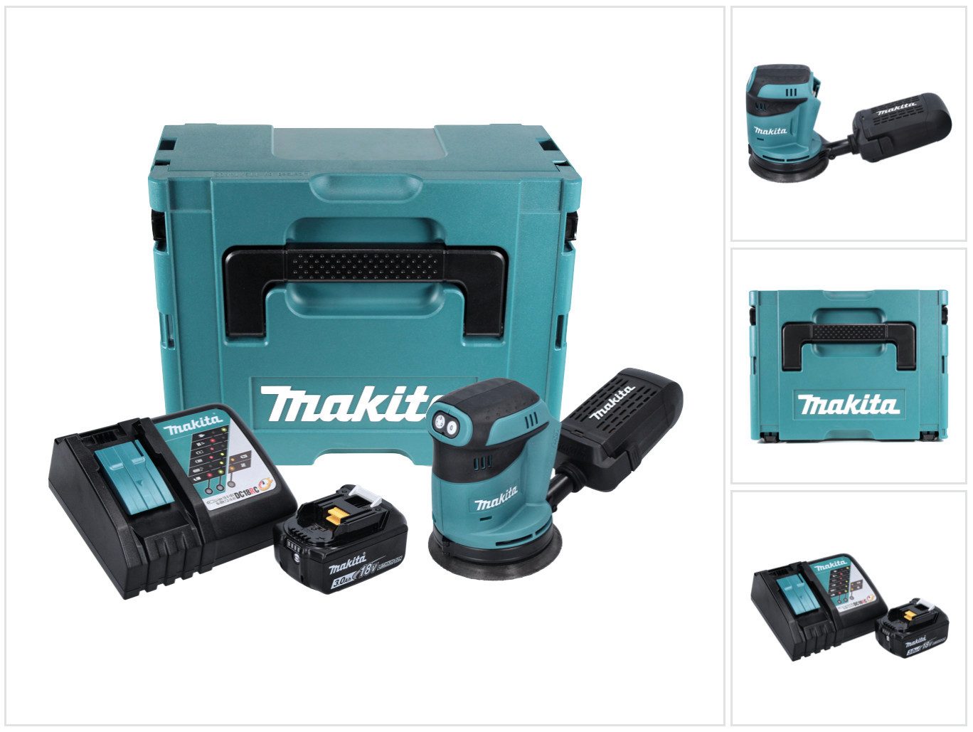 Makita Akku-Exzenterschleifer DBO 180 RF1J 18 V 125 mm + 1x Akku 3,0 Ah + Ladegerät + Makpac