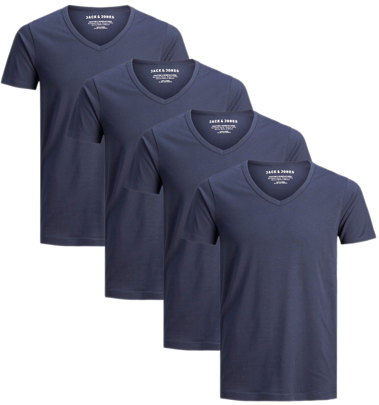 Jack & Jones T-Shirt (Spar Set, 4er-Pack) Basic Shirts, mit V-Ausschnitt 4er Mix Navy