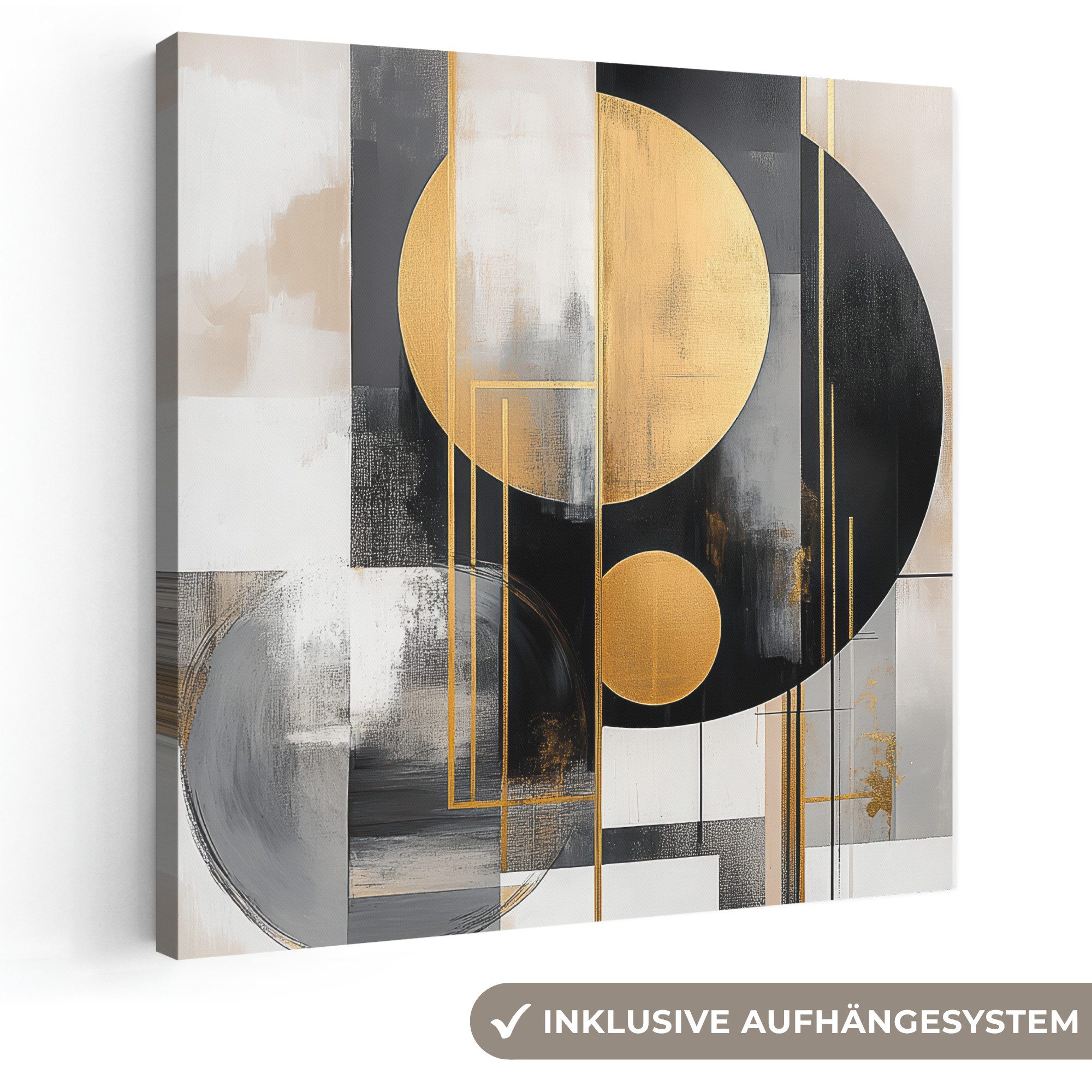 OneMillionCanvasses® Leinwandbild Abstrakt - Gold - Silber - Formen - Ästhetisch - Modern, Fotodruck (1 St), Wandbild, Deko Schlafzimmer Wohnzimmer Flur 20x20 cm