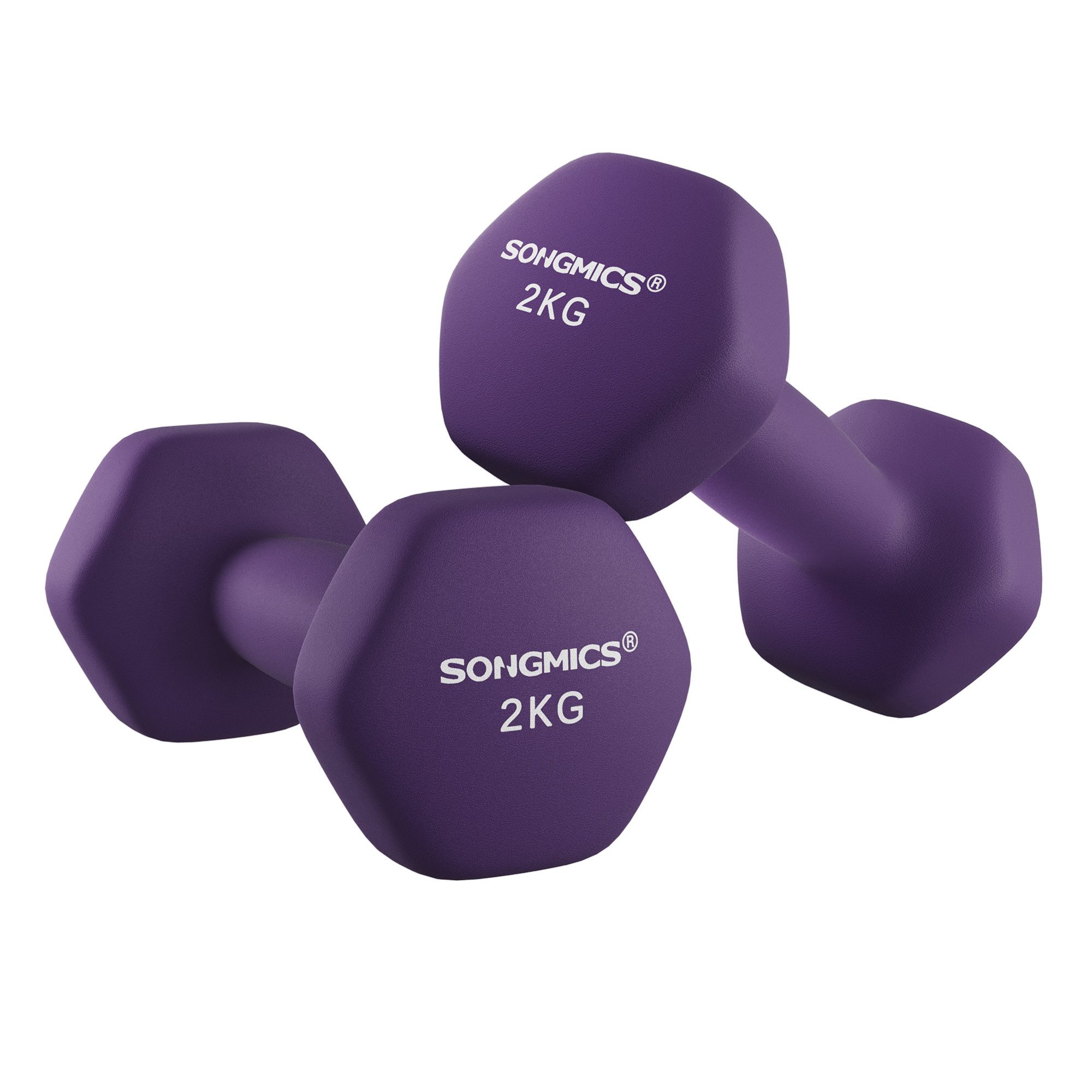 SONGMICS Kurzhantel Hantelset, Kurzhanteln, Hexagon, Neopren-Beschichtung, für Zuhause, (2er Set Neopren-Beschichtung, Hantelset, Kurzhanteln, Hexagon), 2 x 2 kg, Krafttraining, Workout, Fitnesstraining, für Zuhause