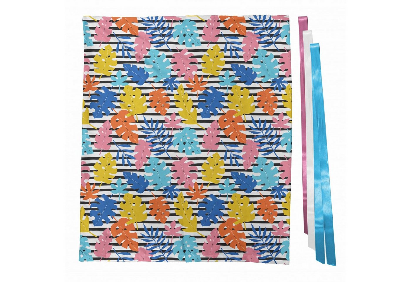 Thumbnail - Abakuhaus Geschenkbox 3x Bändern Wiederbenutzbar, Bunt Exotische Blätter Stripes