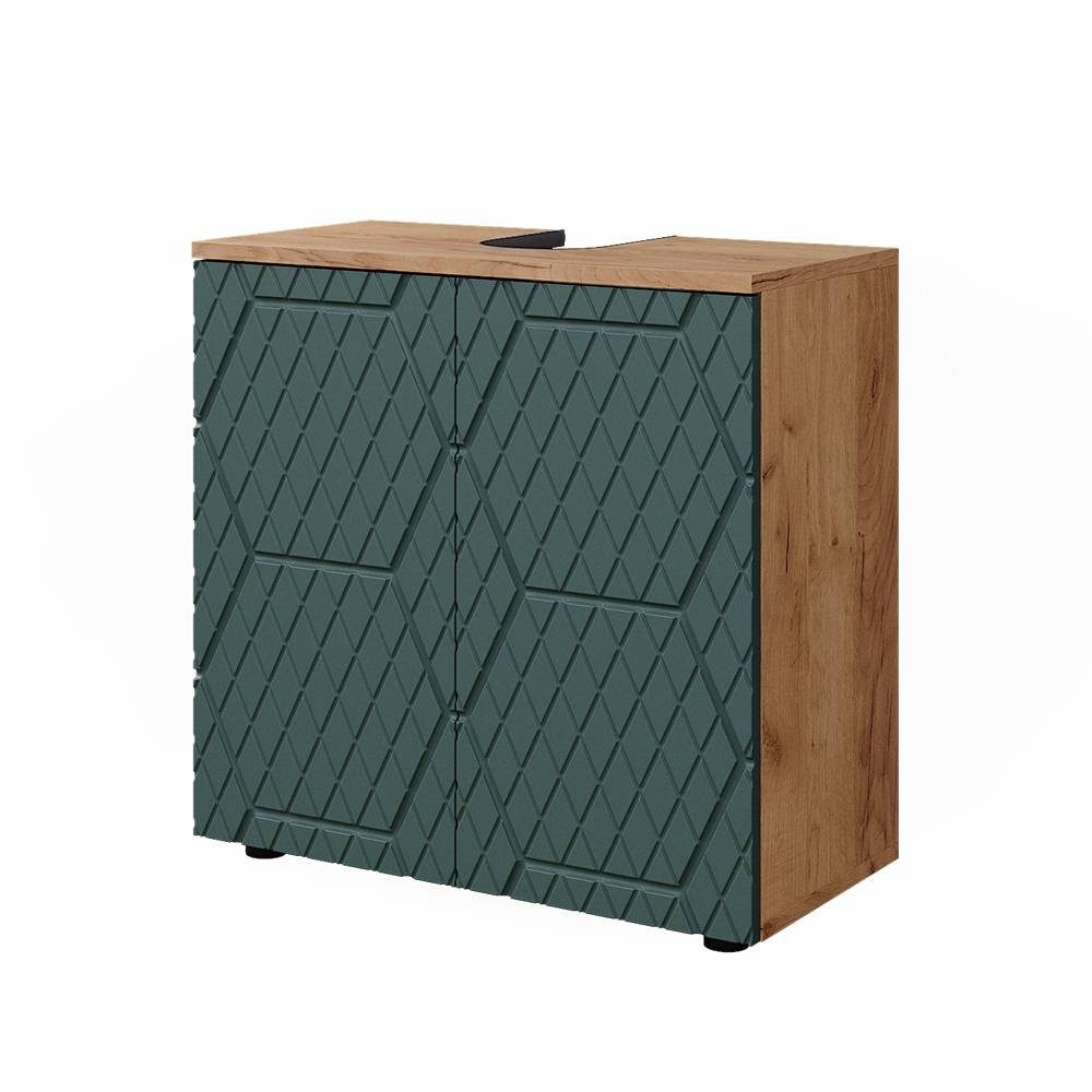 Vicco Waschbeckenunterschrank Irma, Goldkraft Eiche/Grün, 60 x 59 cm