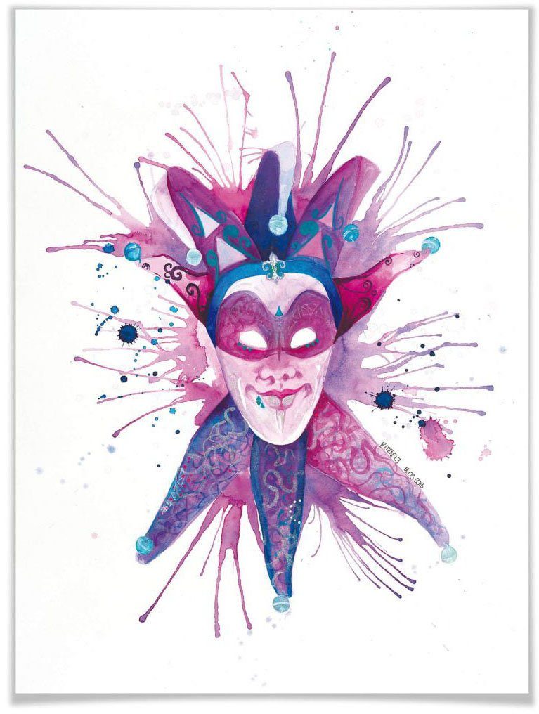 [Super Augapfelrahmen] Wall-Art Poster Mardi Gras Mask, Schriftzug Poster, (1 St), Wandbild, Wandposter Bild