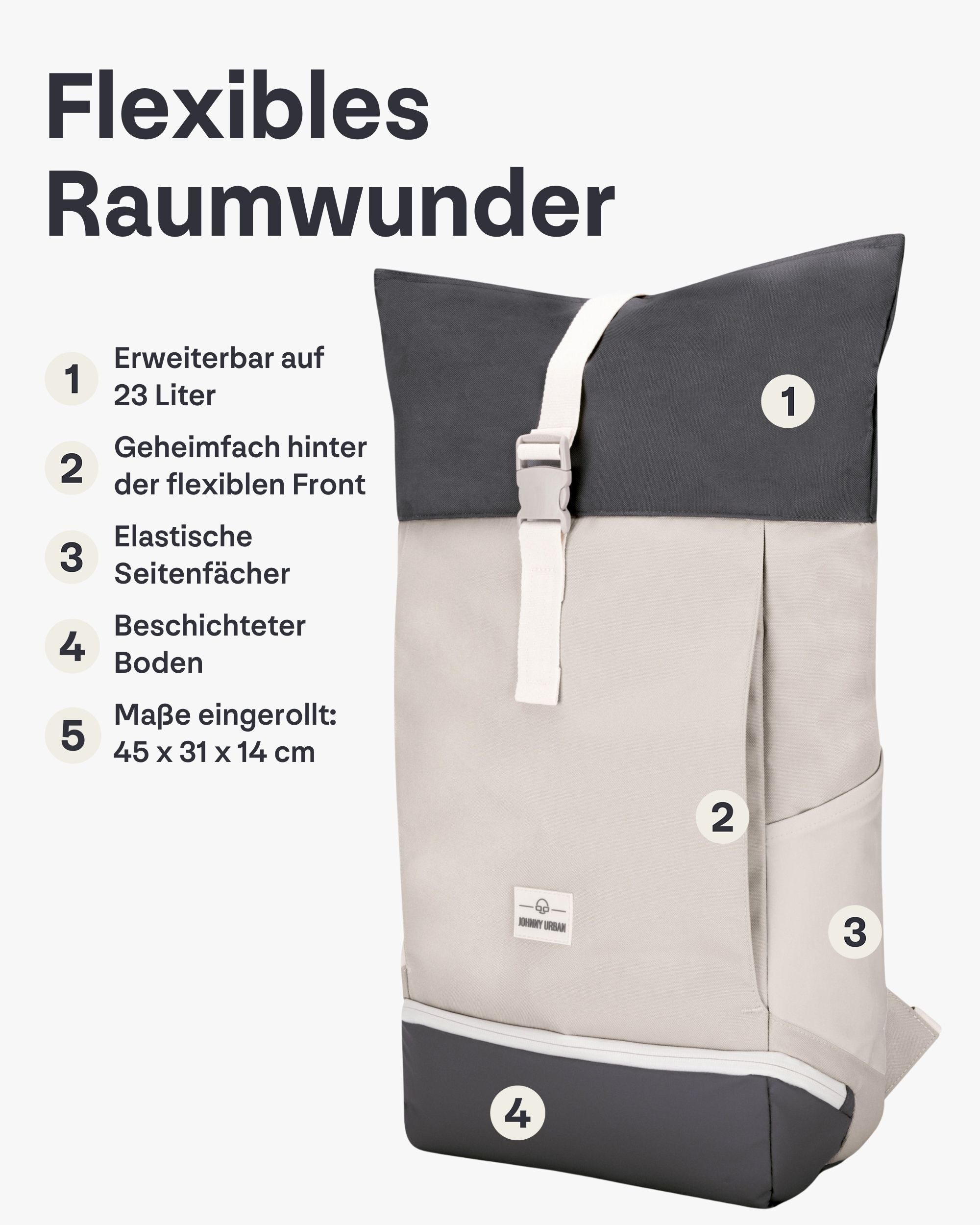 Johnny Urban Cityrucksack Allen Large Rolltop mit Laptopfach (1-tlg), Wasserabweisend