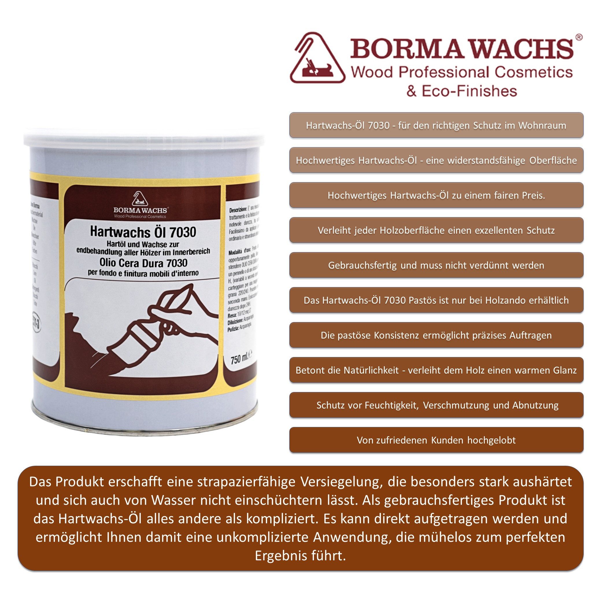 BORMA Holzöl Hartwachs-Öl 7030 pastös, Pastöses Hartwachs-Öl - Holzschutz für edles und seidig-mattes Finish – Bild 3 von 3