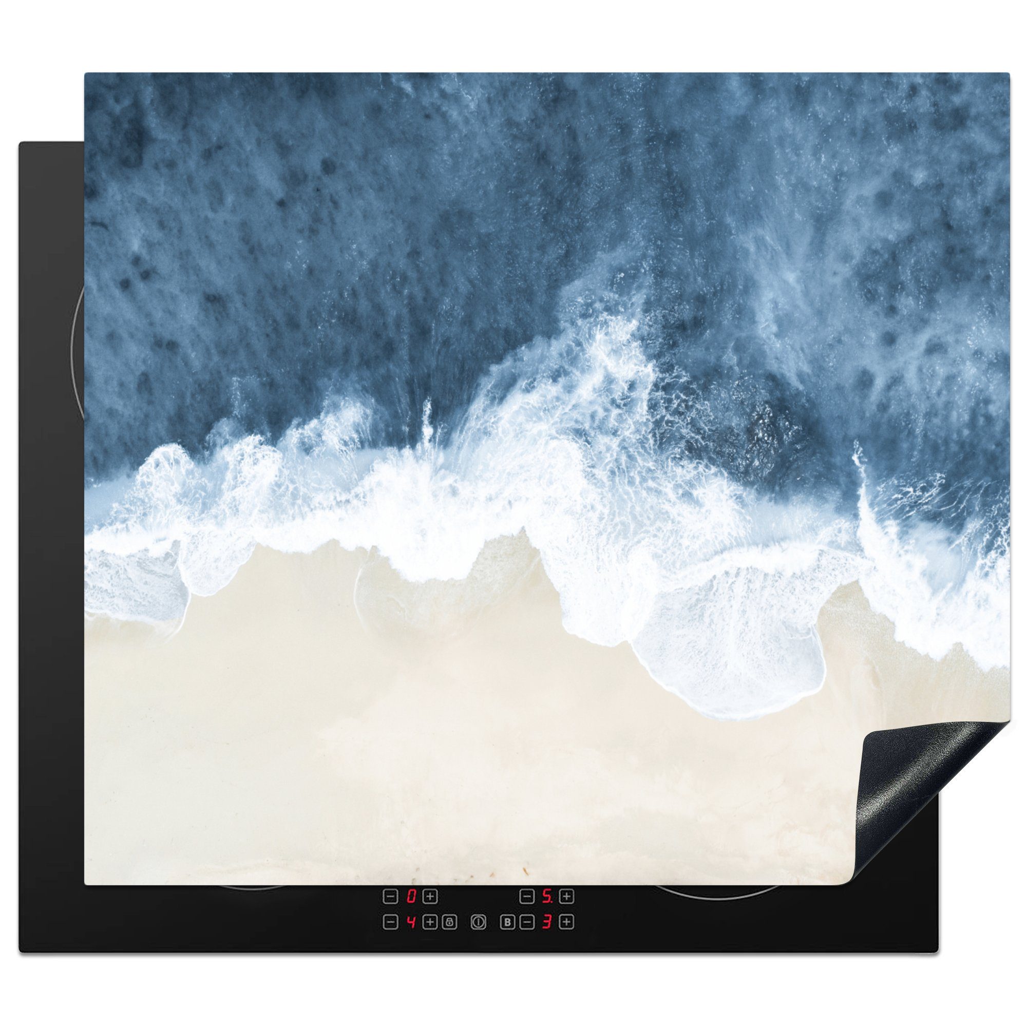 MuchoWow Herdblende-/Abdeckplatte Strand - tlg), nutzbar, Wasser Arbeitsfläche Ceranfeldabdeckung (1 Mobile Vinyl, Meer Natur, cm, 60x52 - 
