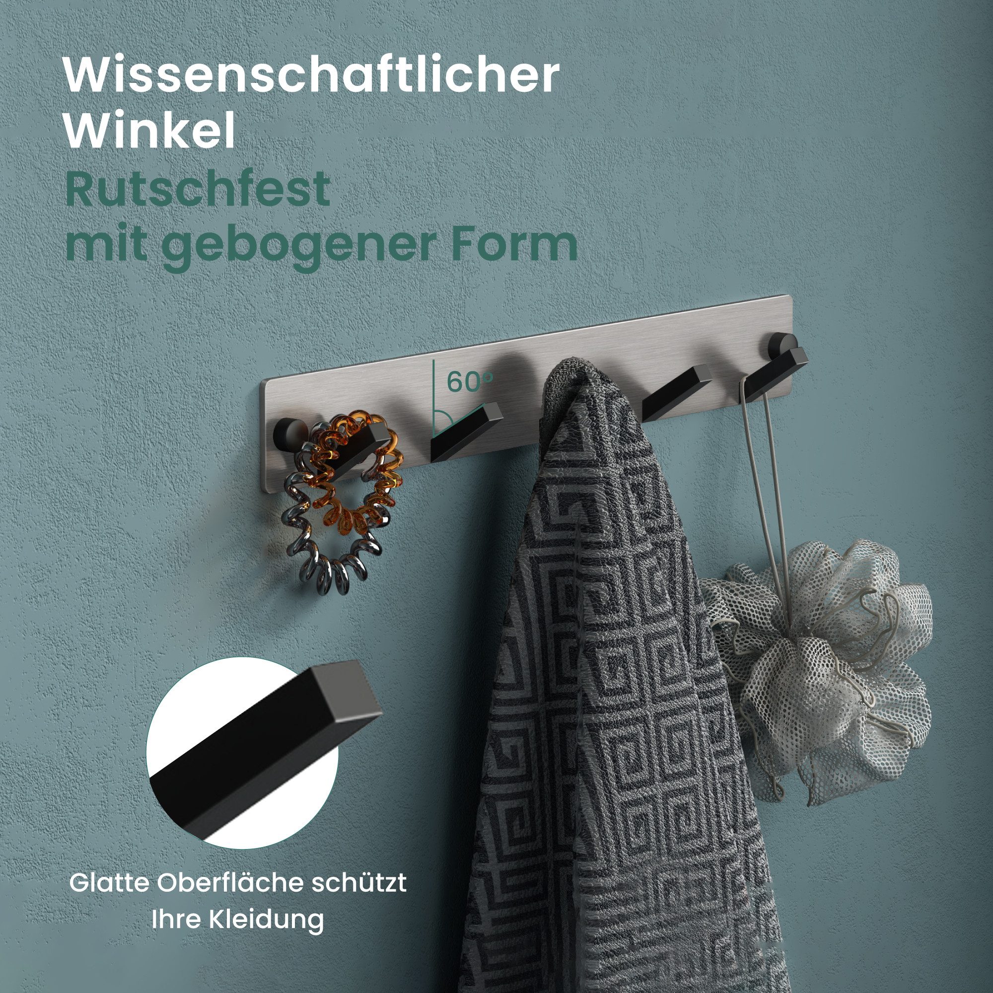 Mai & Mai Wandgarderobe Kleiderhaken Garderobenleiste Wandhaken aus Edelstahl 5 Haken Stalo-05