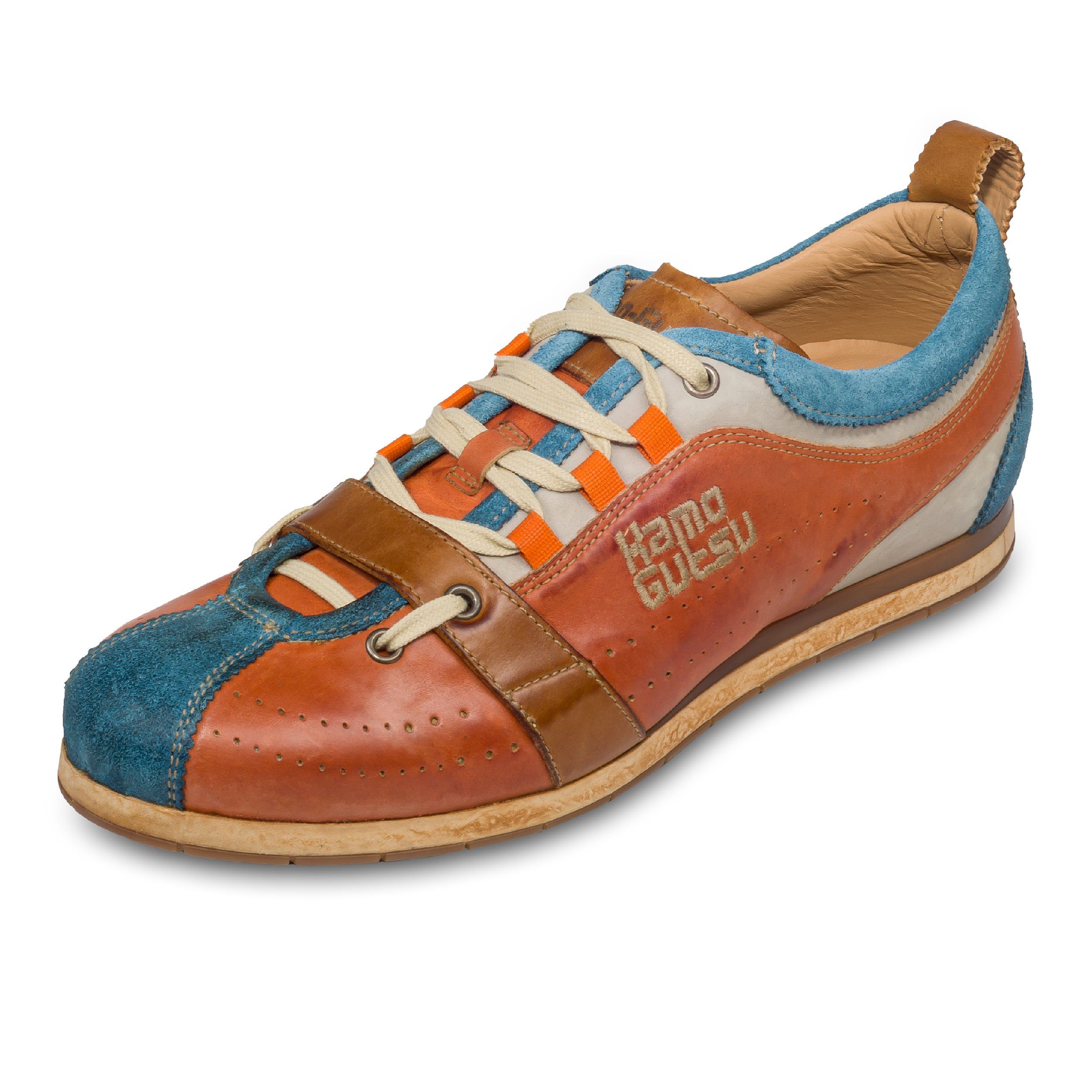 Kamo-Gutsu Herren Leder Sneaker, orange/hell blau (TIFO-017 gel ice arancio) Sneaker Handgefertigt in Italien