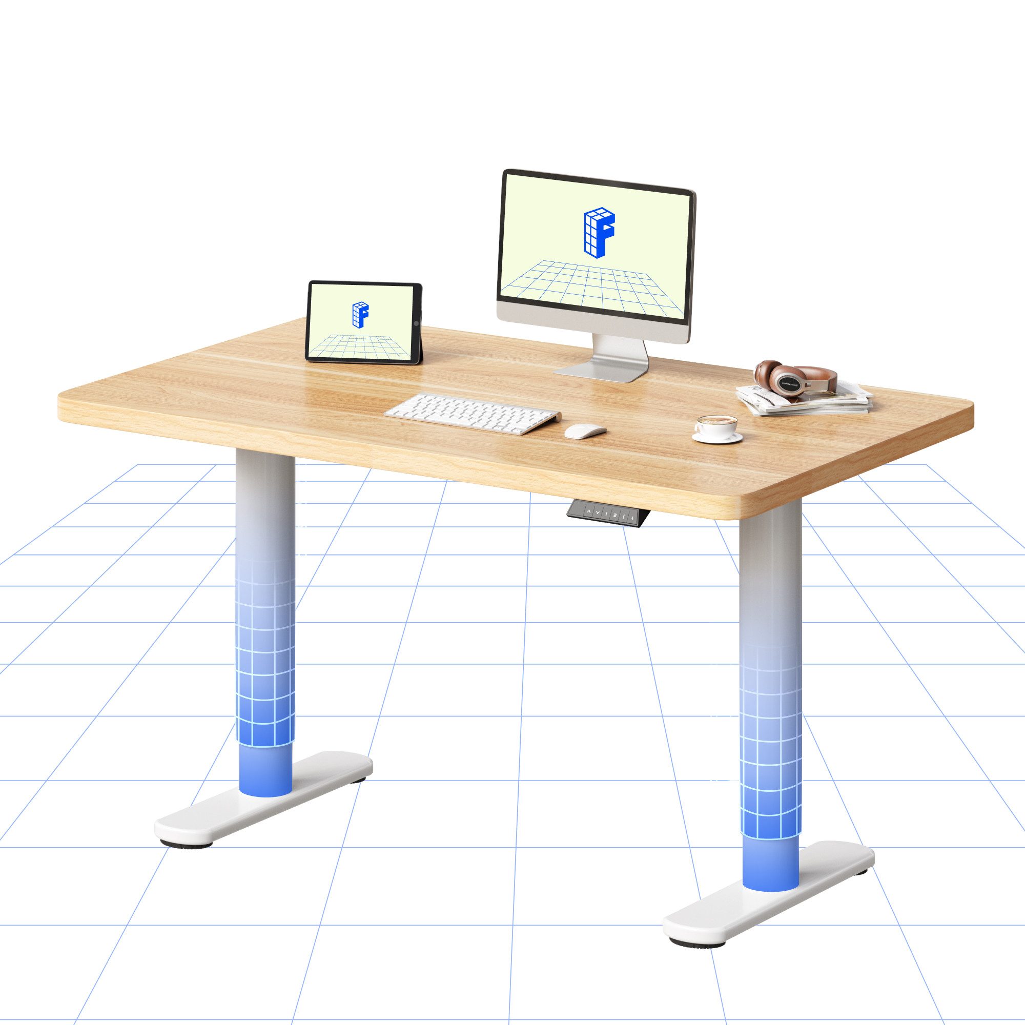 FLEXISPOT Schreibtisch CylineX Höhenverstellbarer Schreibtisch mit runden Tischbeinen (ästhetischer Sitz-Steh-Arbeitsplatz, mit ausgewogenen Proportionen und ruhiger Präsenz), Skulpturale Optik,100×60 cm