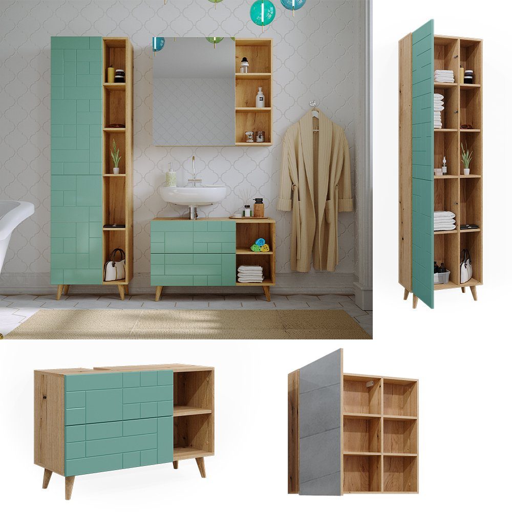 Vicco Badmöbel-Set Rudi, Mintgrün/Eiche, 3 Teile, günstig online kaufen