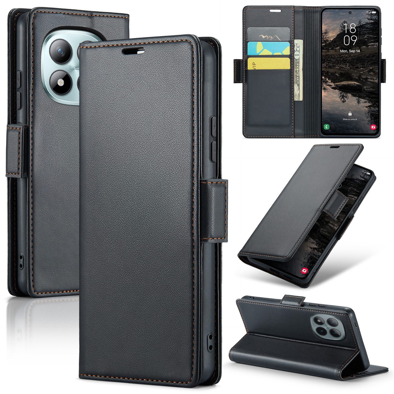 CLM-Tech Handytasche für Xiaomi Redmi Note 15 Pro+ / 15 Pro Plus 5G PU Leder Klapphülle (schwarz, 1-tlg., Flip Case inklusive Standfunktion und Kartenfächer), Magnetverschluss, RFID-Blockierung