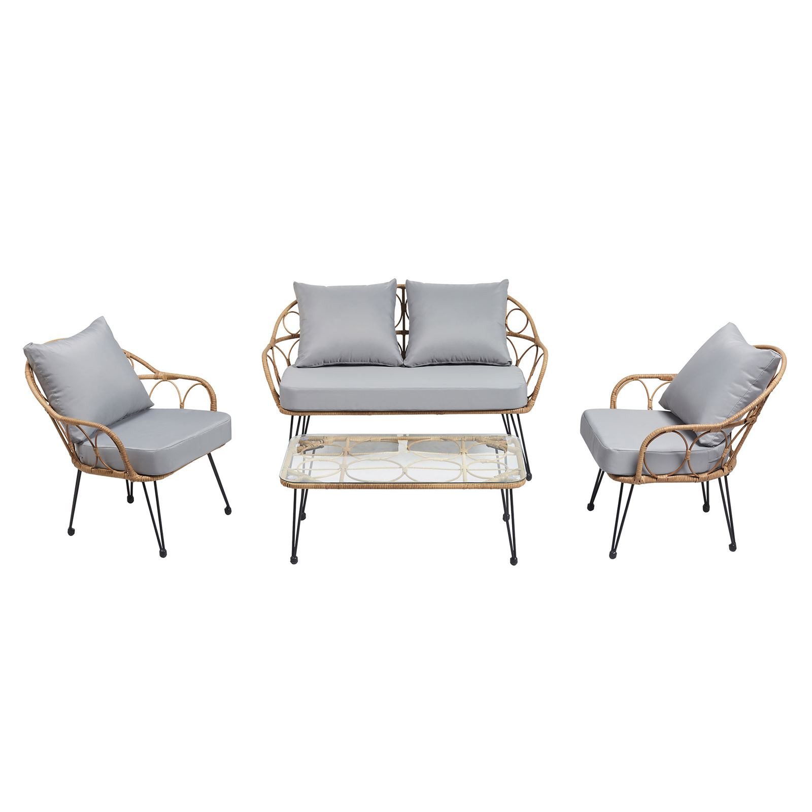 IDIMEX Gartenlounge-Set CAIRO, (4-tlg), Gartenmöbel Lounge-Set Balkonmöbel Rattan braun grau