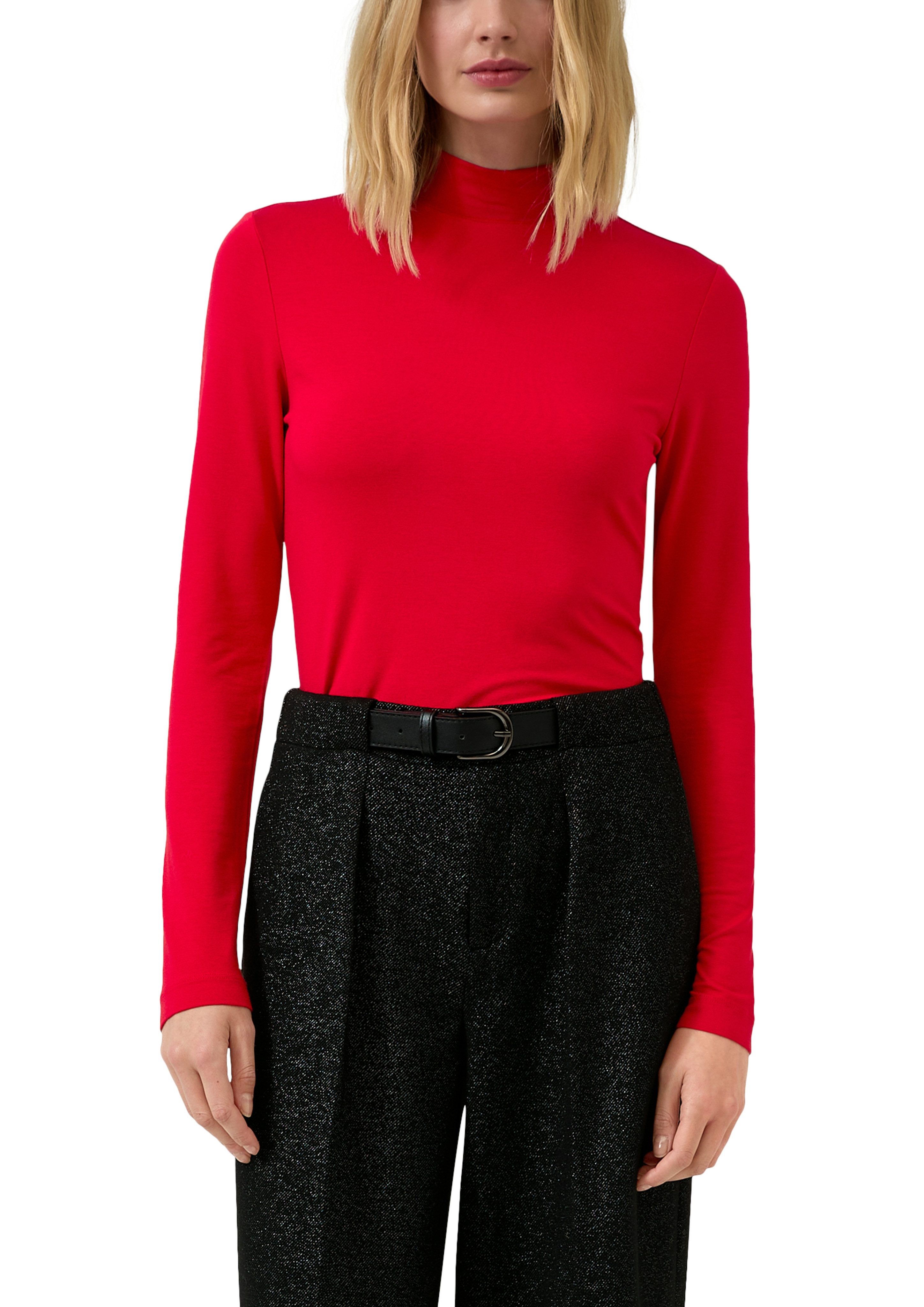 s.Oliver Langarmshirt mit Stehkragen und aus Viskose-Stretch günstig online kaufen