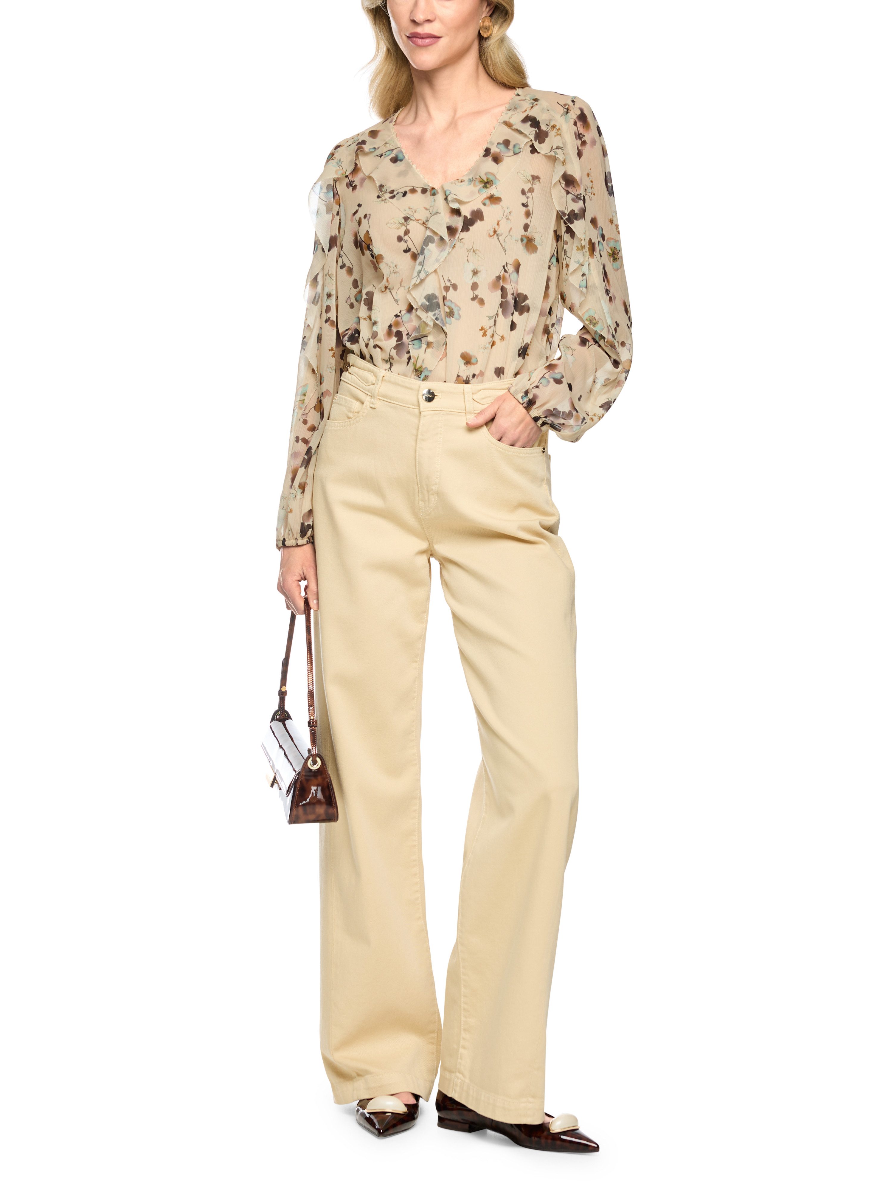Marc Cain Langarmbluse Fading Flowers Premium Damenmode Blüten-Print, mit Volants
