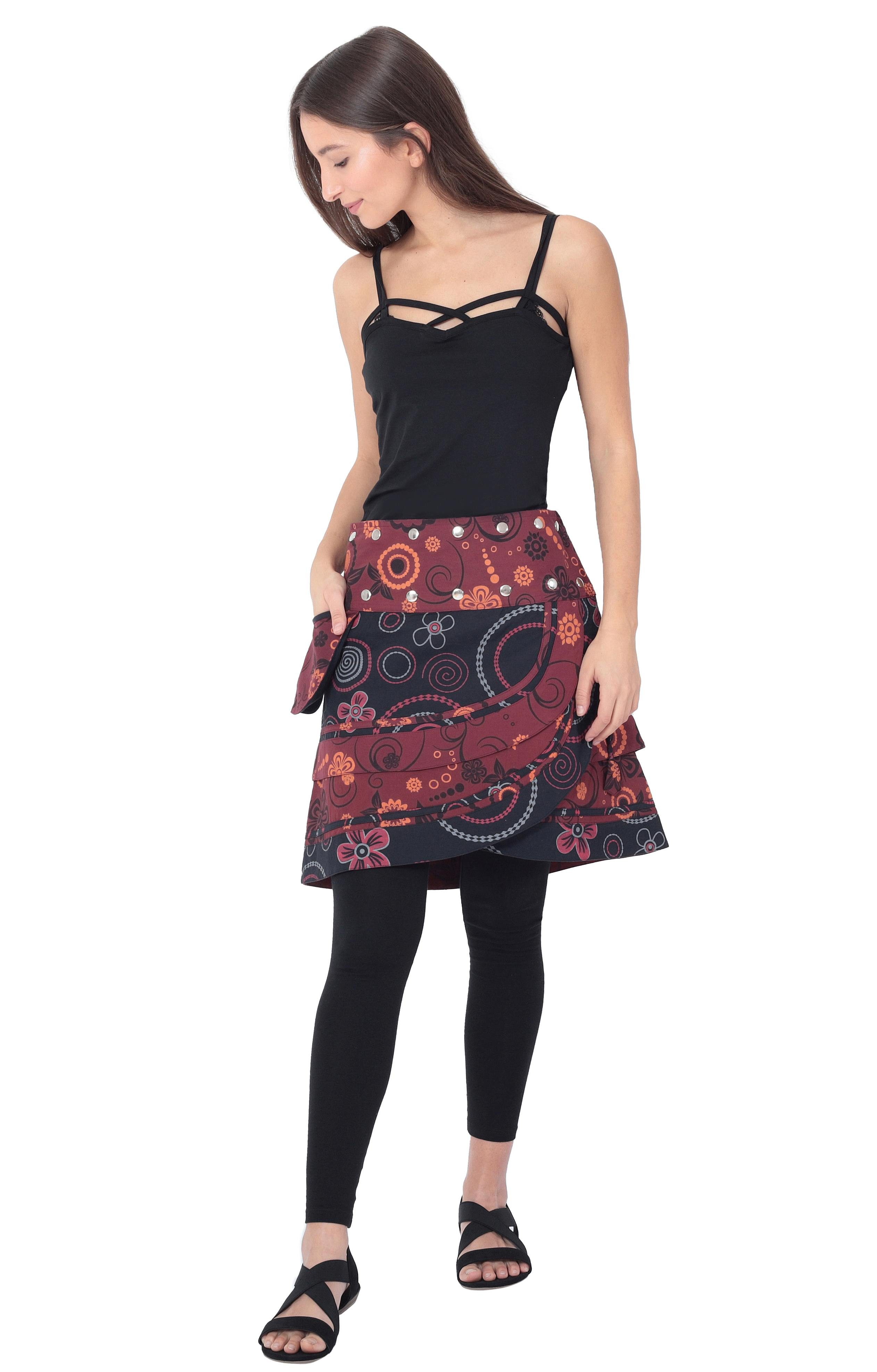 PUREWONDER Wickelrock Damen Wickelrock mit Blumen und femininem Muster Nr. 182 Rot Baumwolle Einheitsgröße