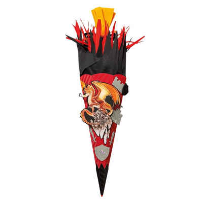 Roth Schultüte Bastelset Feuerdrache, 68 cm, eckig, mit Kreppverschluss, Zuckertüte zum Basteln, Rot