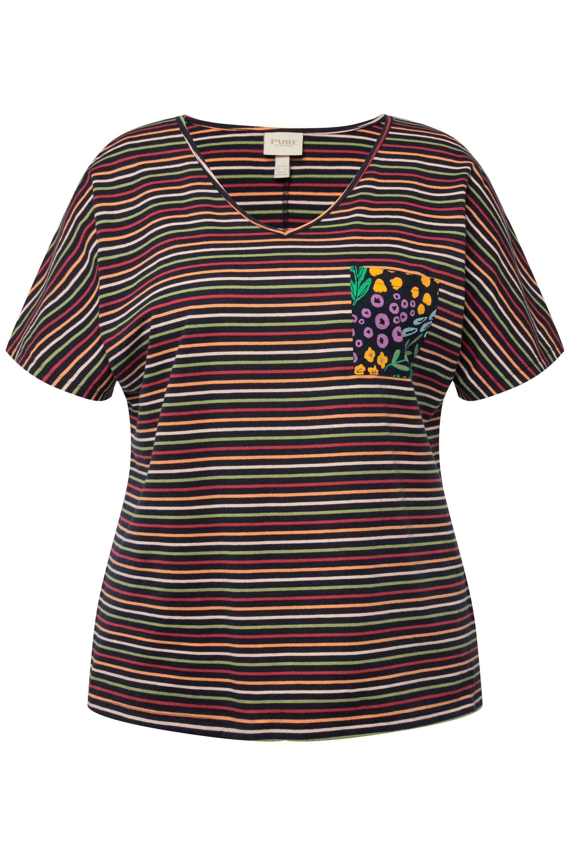 Ulla Popken Pyjama Schlafanzug-Shirt Streifen V-Ausschnitt günstig online kaufen