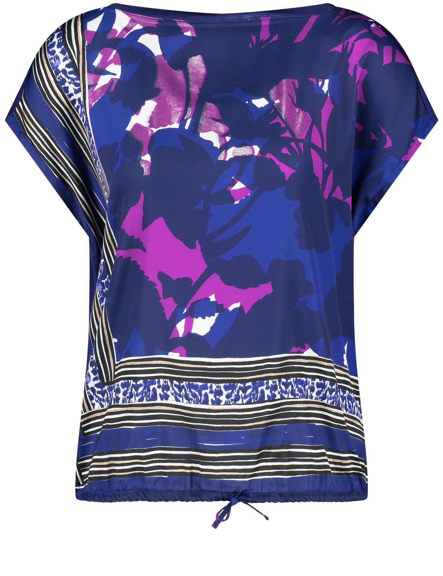 GERRY WEBER Druck Blau/Lila/Pink Blusenshirt Saum elastischem Kurzarmshirt mit