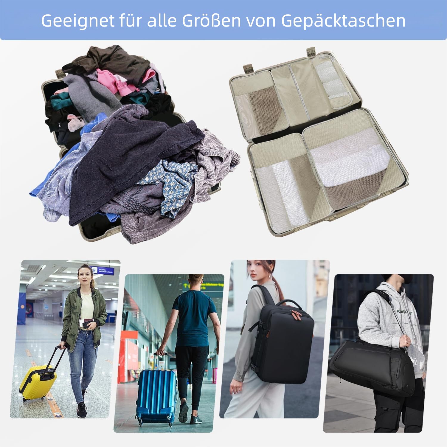 VEKROBOT Kofferorganizer 7 teiliges Reiseset wasserdichte Kompressionsbeutel Kleidung Kosmetik (Set, 1-tlg., Wasserdichtes Reisezubehör), Ultradünne Reise Kompr – Bild 4 von 5