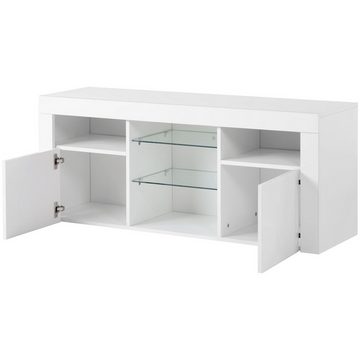 Celya TV-Schrank LED-TV-Schrank mit 2 Schränken mit Türen und 5 offenen Regalen 16-farbige LED-Beleuchtung, TV-Möbel für bis zu 55 Zoll Fernseher