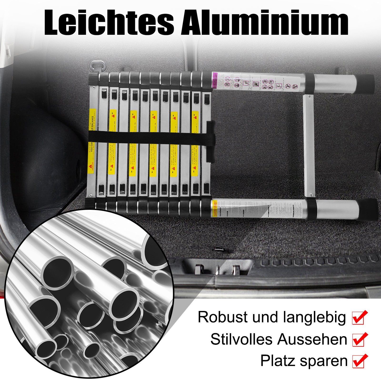 Aluminiumleiter Silber Ausziehleiter, Teleskopleiter Belastbarkeit 150kg UISEBRT