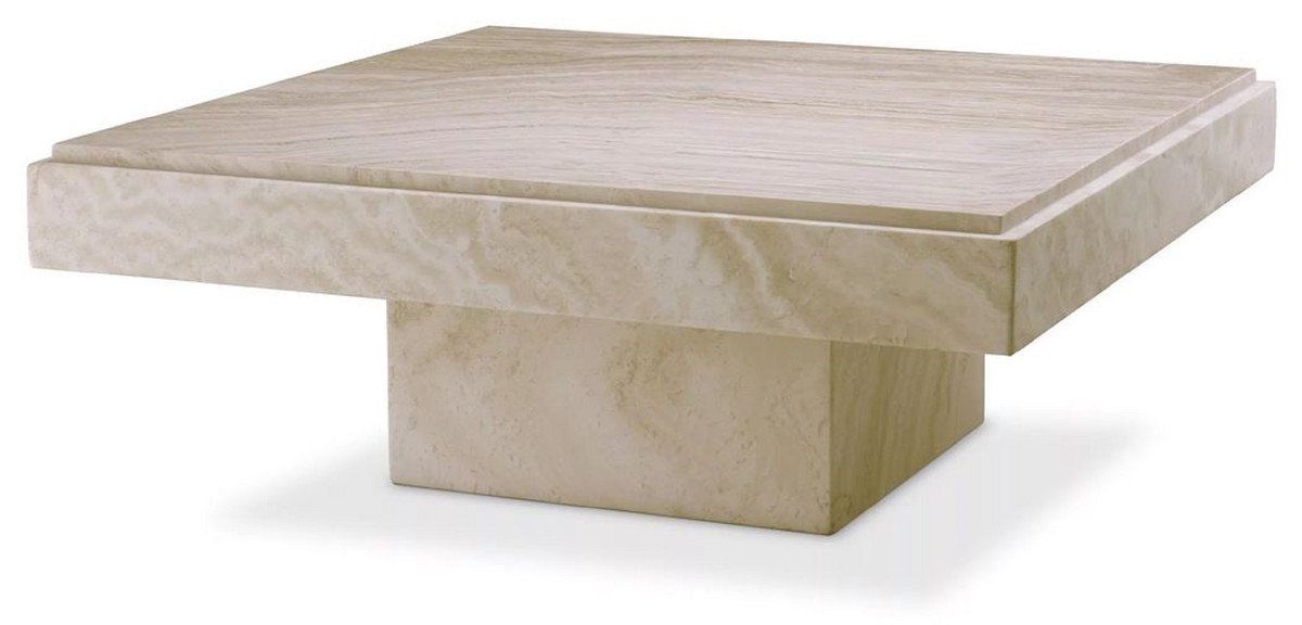 Couchtisch Luxus Couchtisch Beige 83 x 83 x H. 32 cm - Quadratischer Naturstein Wohnzimmertisch - Luxus Möbel