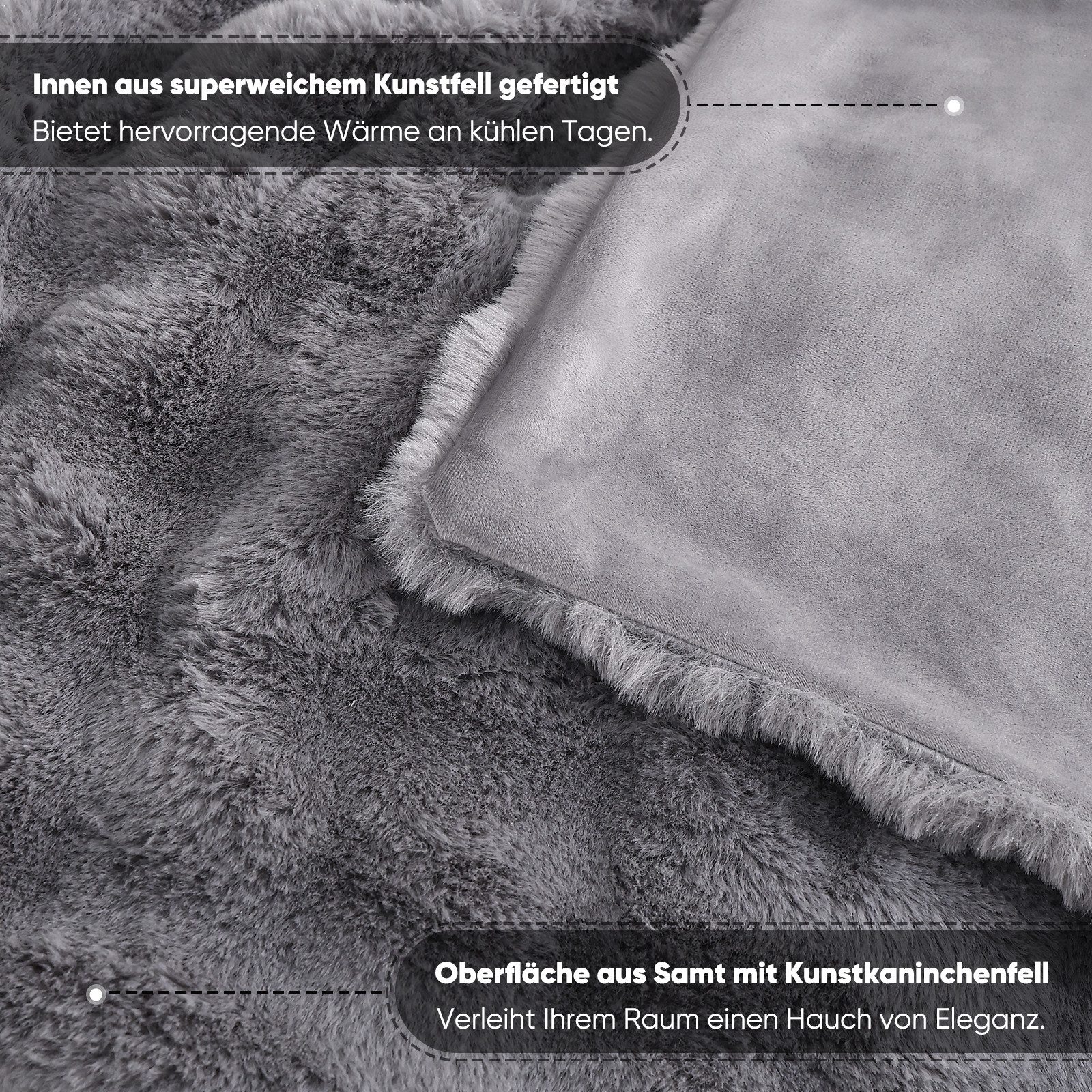 Wohndecke Kunstfelldecke Weiche Kuscheldecke Felloptik 150x200cm Kunstfell Decke, Elegear, Kuscheldecke Fell Bubble Decke Kaninchenfell Decke für Couch Bett Sof – Bild 4 von 5