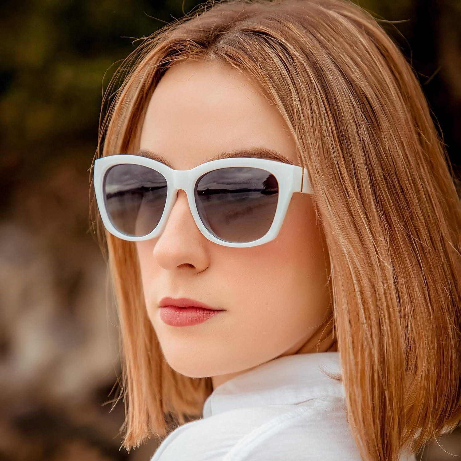 LuxusKollektion Retrosonnenbrille Sonnenbrille Cat Eye Damen Polarisiert UV Weiß Rahmen Grau Linse