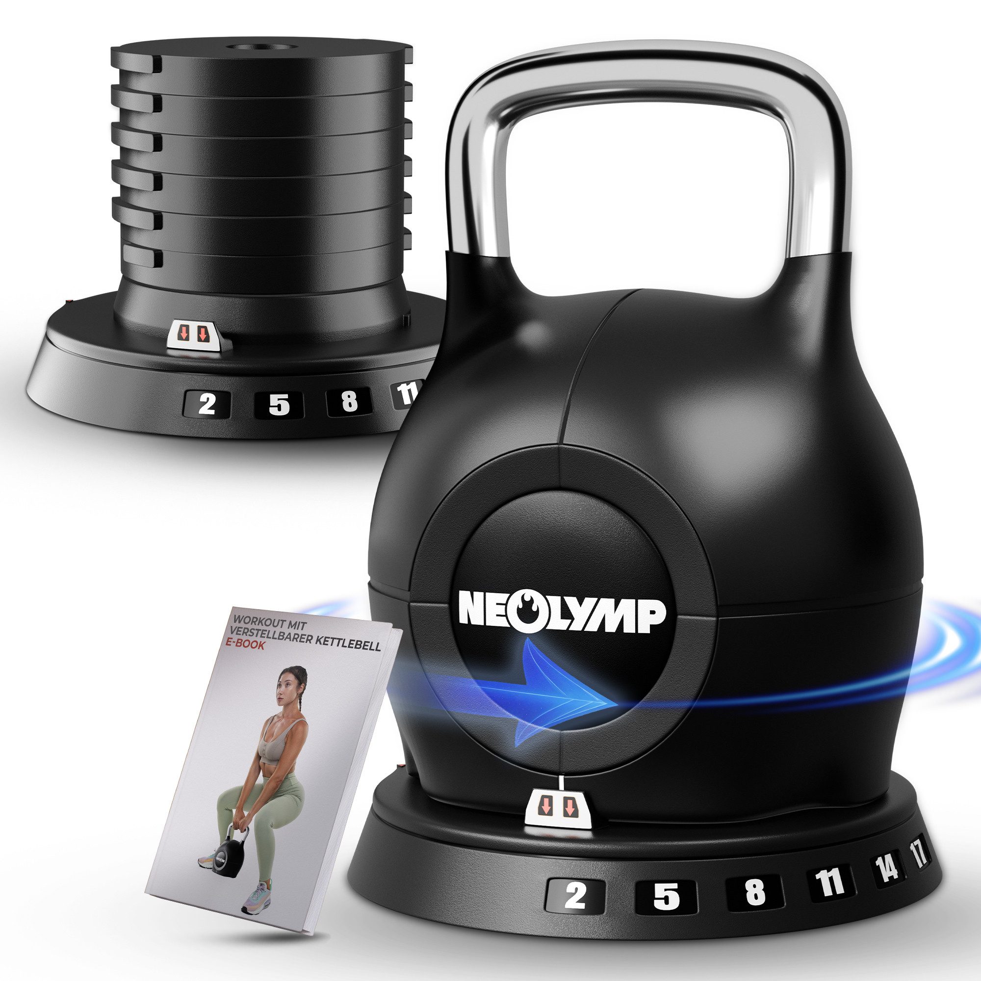NEOLYMP Kettlebell Kettlebell Set 1,5-20 kg - 7-in-1 Kettlebell verstellbar - Kugelhantel, (7-in-1 Kettlebell verstellbar mit robustem Edelstahl-Handgriff)