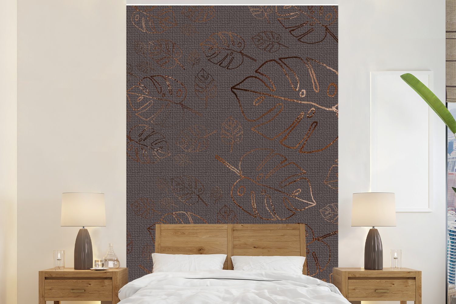 MuchoWow Fototapete Muster - Grau - Bronze - Luxus, Matt, bedruckt, (3 St), Montagefertig Vinyl Tapete für Wohnzimmer, Wandtapete