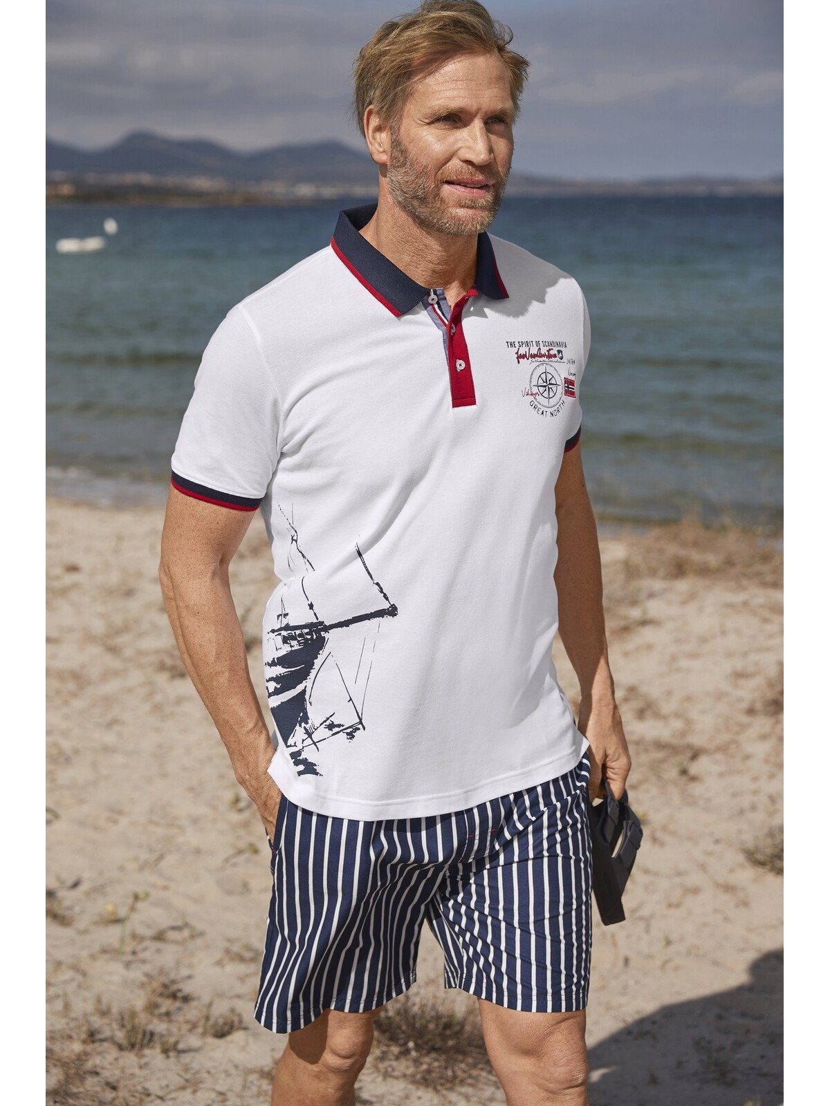 Poloshirt DILAN Jan Vanderstorm stylische und Print Kontraste