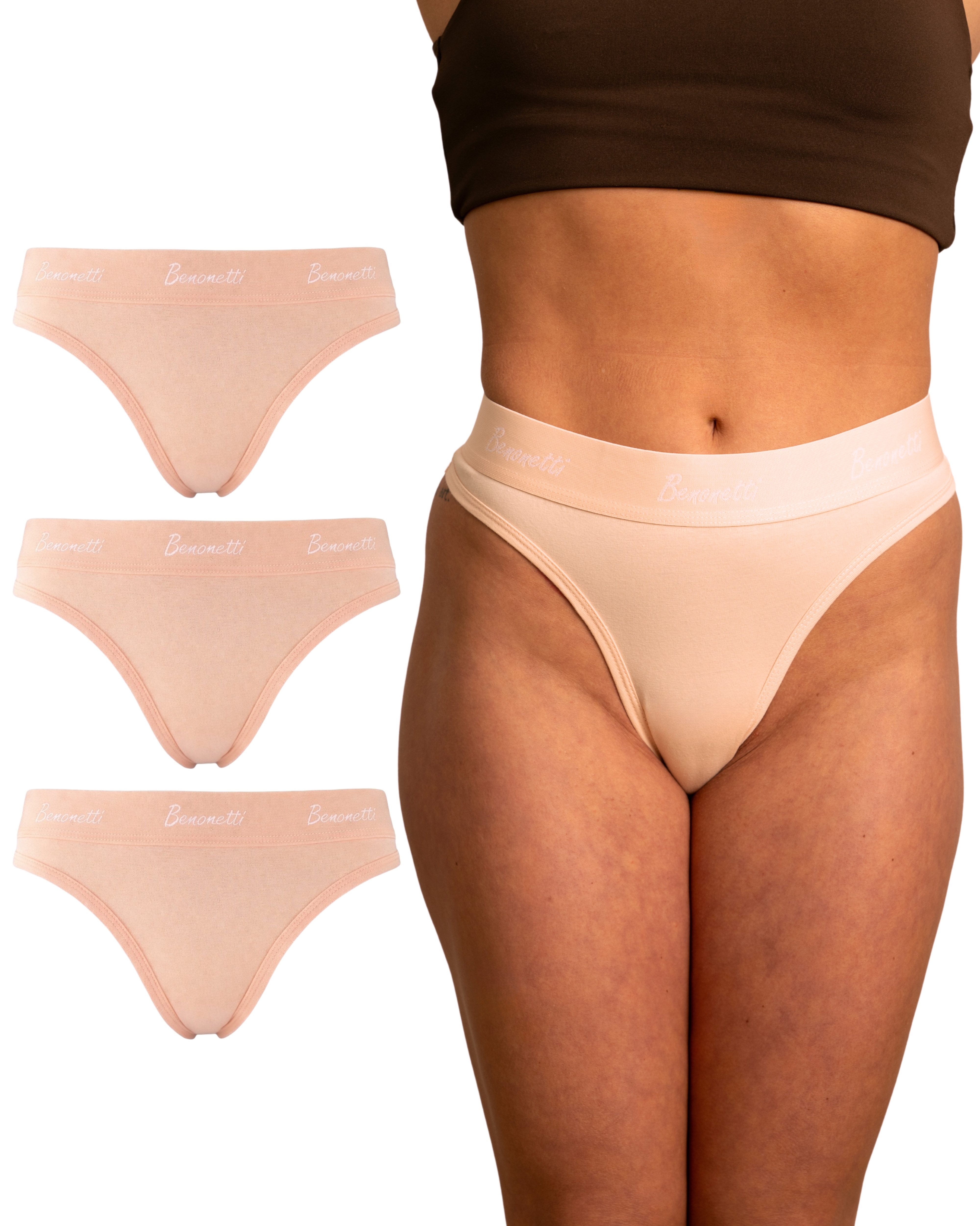 Benonetti Slip Damen 3er Pack aus Baumwolle und bequemer Passform (3er Set, 3er-Pack) Elastisch und bequemer Bund mit Logo, Elastikbund
