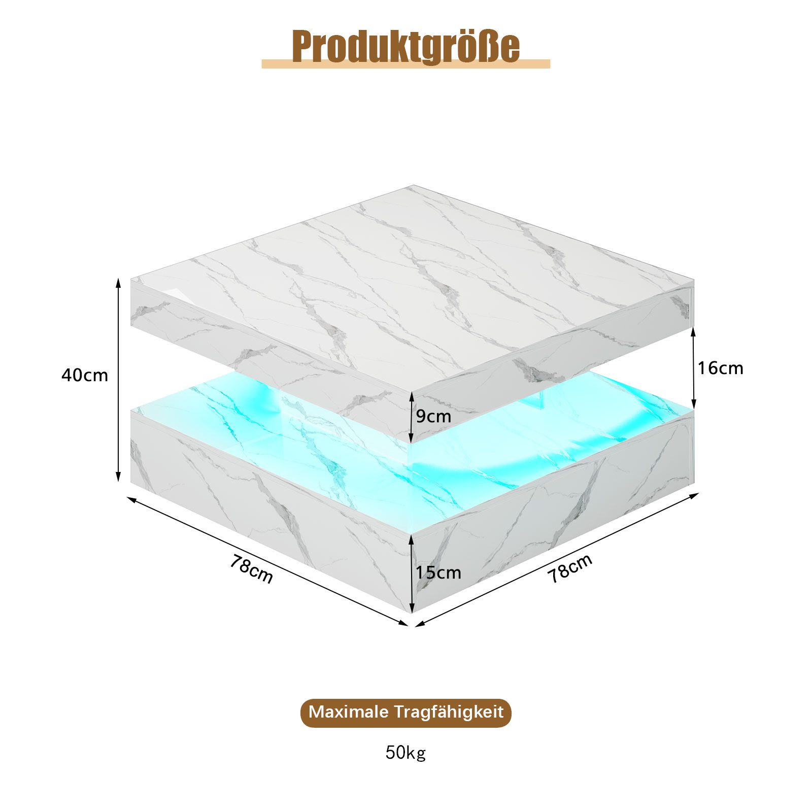 radelldar Couchtisch Wohnzimmertisch Hochglanz mit Beleuchtung&Fernsteuerun günstig online kaufen