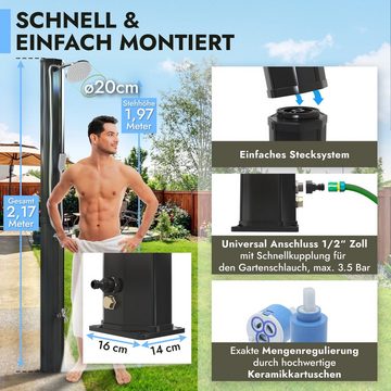 dirks-traumbad Solardusche Garten 35l Gartendusche Außendusche mit Handbrause + Fußdusche Schwarz (Pooldusche, Saunadusche), 35L Tank winterfest